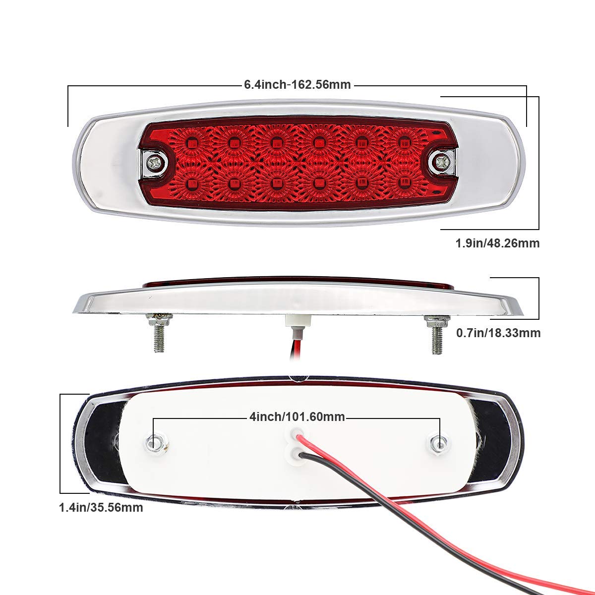 Ledvillage 30 Pcs 12V Dc 6.4 Inch 10 Amber 10 Red 10 White 12 Led Side Marker Lights Trailer Truck Suv Chrome Bezel
