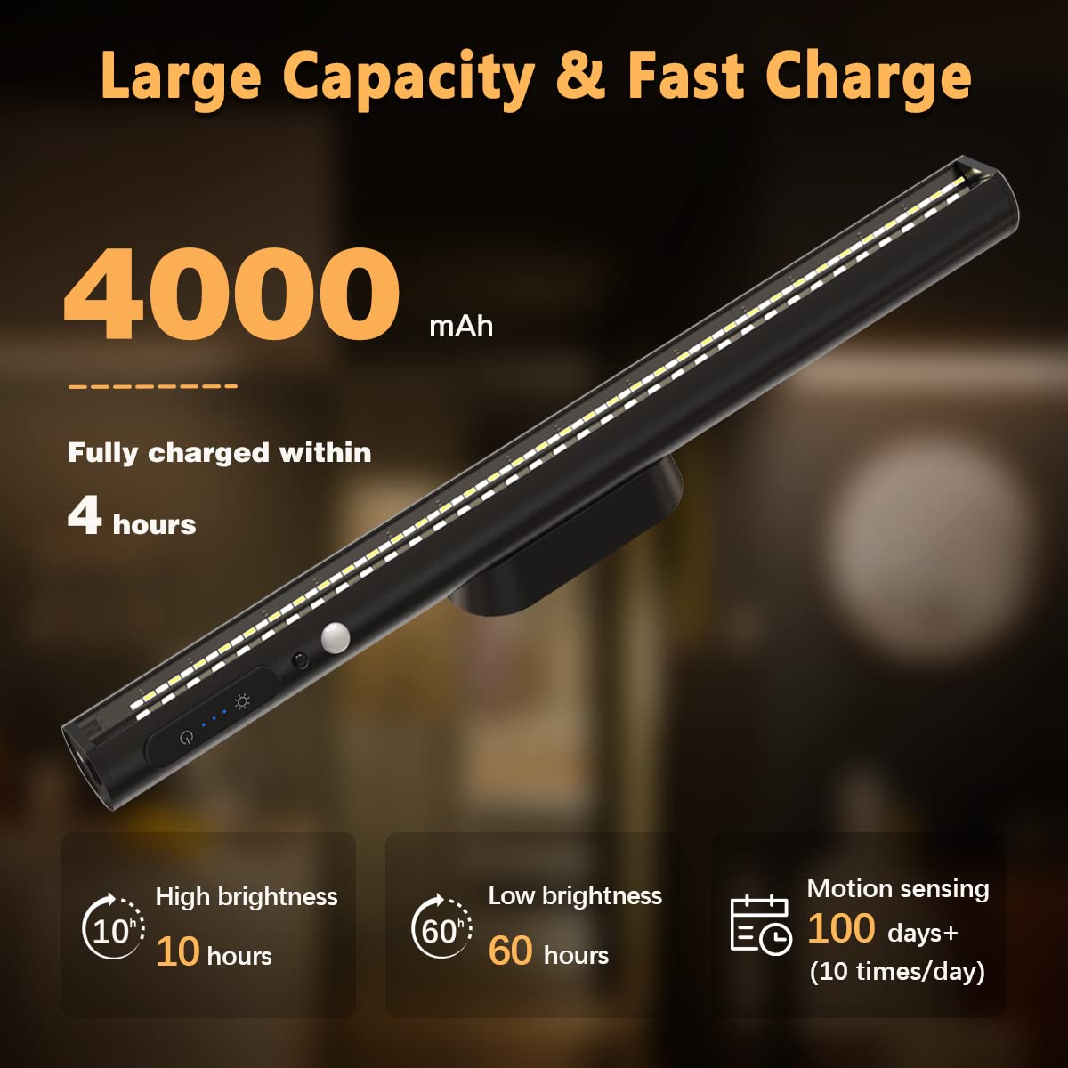 Hapfish Motion Sensor Led Light Bar Indoor, Rechargeable Under Cabinet Lighting Wireless, Magnetic Battery Powered Operated Wall