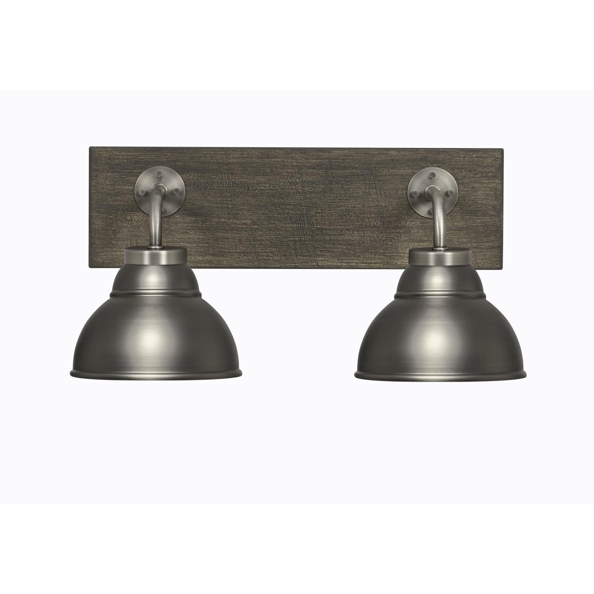 Oxbridge 2 Light Bath Bar In Graphite & Painted Distressed Wood-Look Metal Finish With 7" Graphite Double Bubble Metal Shades