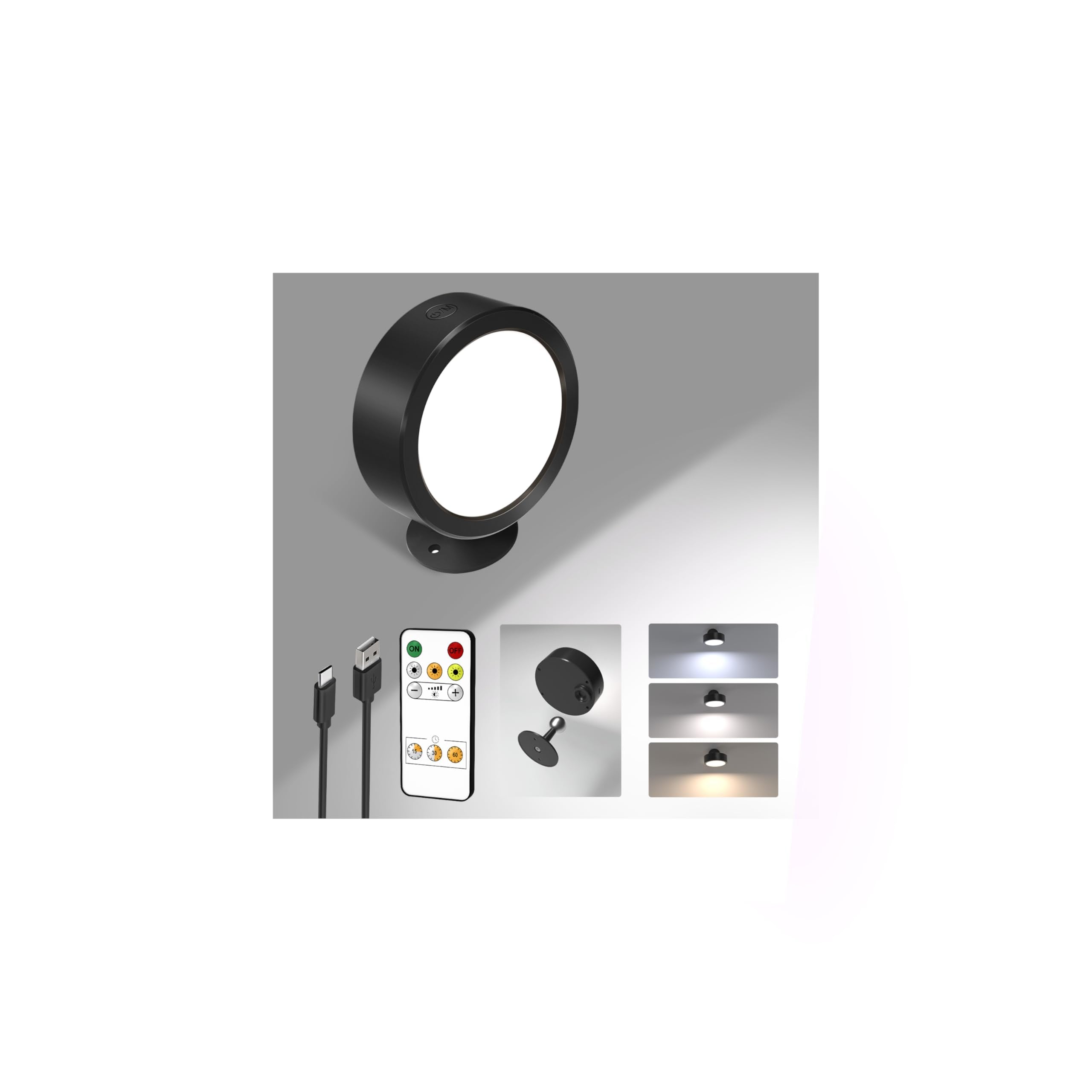 EZVALO LED Wall Mounted Light, 5500mAh Rechargeable, 3 Color Temps, Remote & Touch Control, 360° Dimmable, 1 Pack, Black, Model EZ