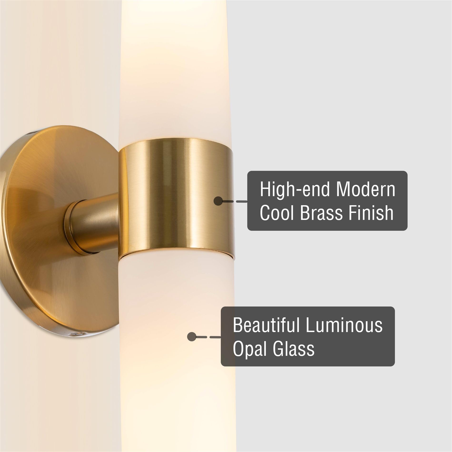 Kira Home Duo 21" 2-Light Modern Wall Sconce, Cool Brass Finish, Tapered Frosted Glass Shades, Model RV-W131-1747-CB