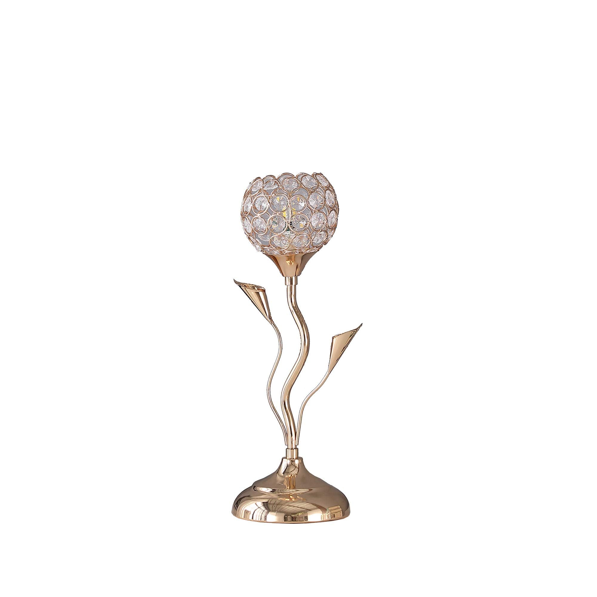 Benjara Bm233924 14 X 4.75 X 6.5 In. Metal Table Lamp With Floral Shade & Acrylic Crystals Gold
