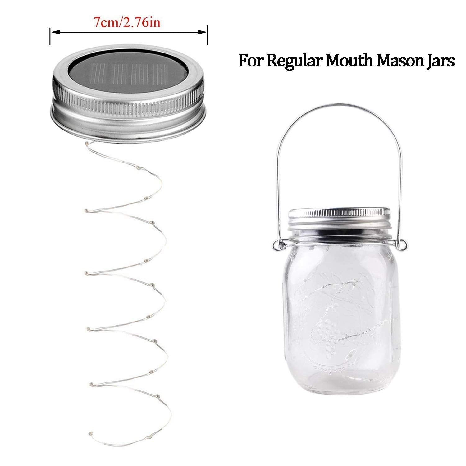Solar Mason Jar Lights, 6 Pack 10 Led Jar Lid String Lights With 6 Hangers(No Jars), Waterproof Fairy Firefly Light For Garden,
