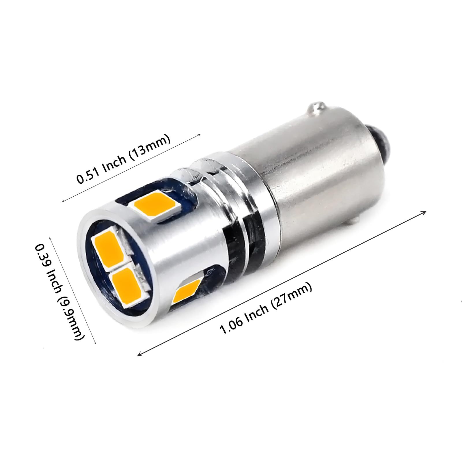 PHINLION BA9S LED Light Bulb 12V Non Polarity Amber Yellow 5 SMD Model BA9S-3030-5SMD for Car Interior Dash Instrument Panel