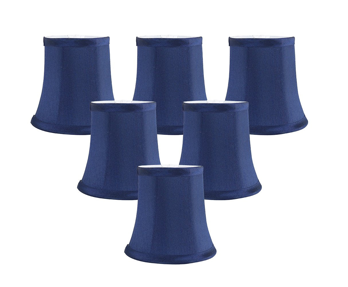 MERIVILLE Set of 6 Blue Faux Silk Chandelier Lamp Shades, Softback Bell Shape, Clip-On Fitter, 3.5in x 5in x 4.75in