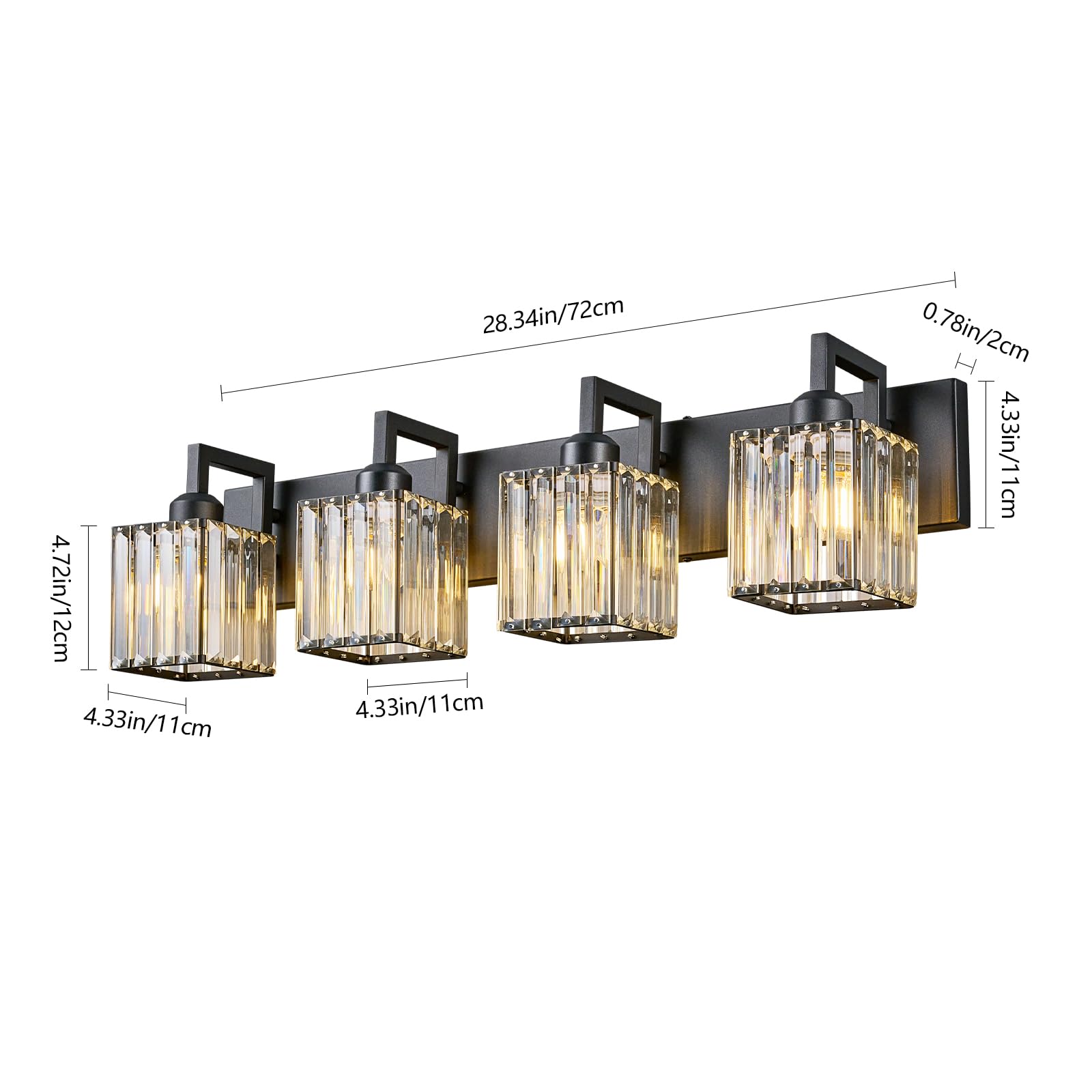 FDPBY Modern Crystal Bathroom Vanity Light 4-Lights Black Metal JW-003