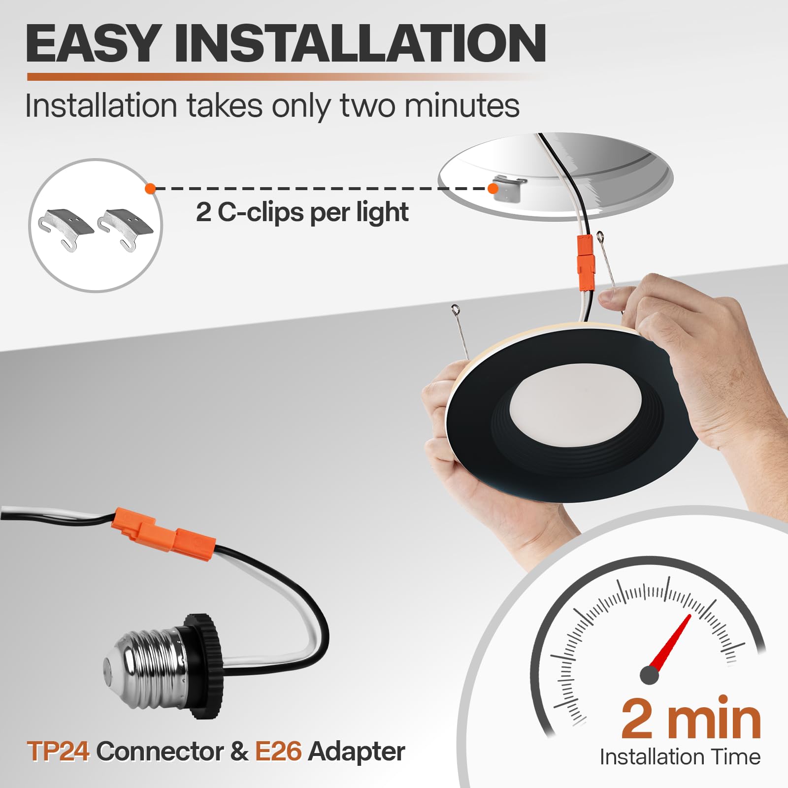 Powerasia 1 Pack Black 5/6 Inch Led Can Lights With Night Light, 5Cct Retrofit Recessed Lighting Selectable 2700K-6000K Dimmable