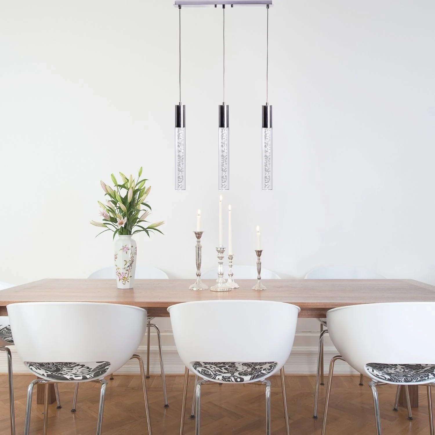 Finesse Decor Sparkling Night Cylinder Chandelier - 3 Light, Silver, Acrylic, Model FN-1260-3