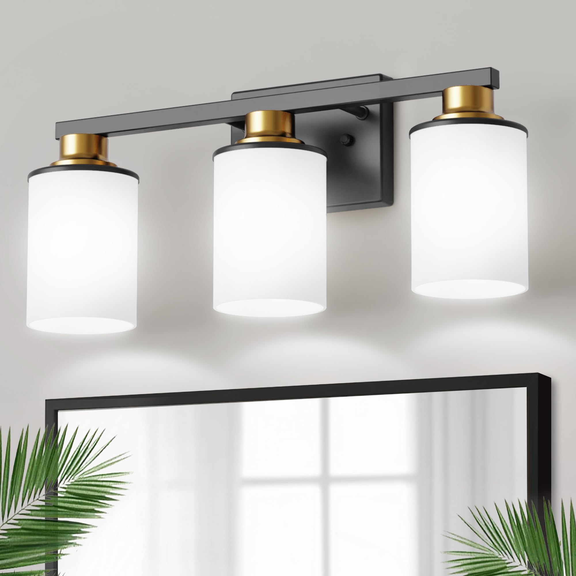 Doresshop Black And Gold Vanity Light  3-Light Bathroom Light Fixture Over Mirror With Milk Glass Shade  Modern Vanity Lighting For Living Room Bedroom  Etl Listed