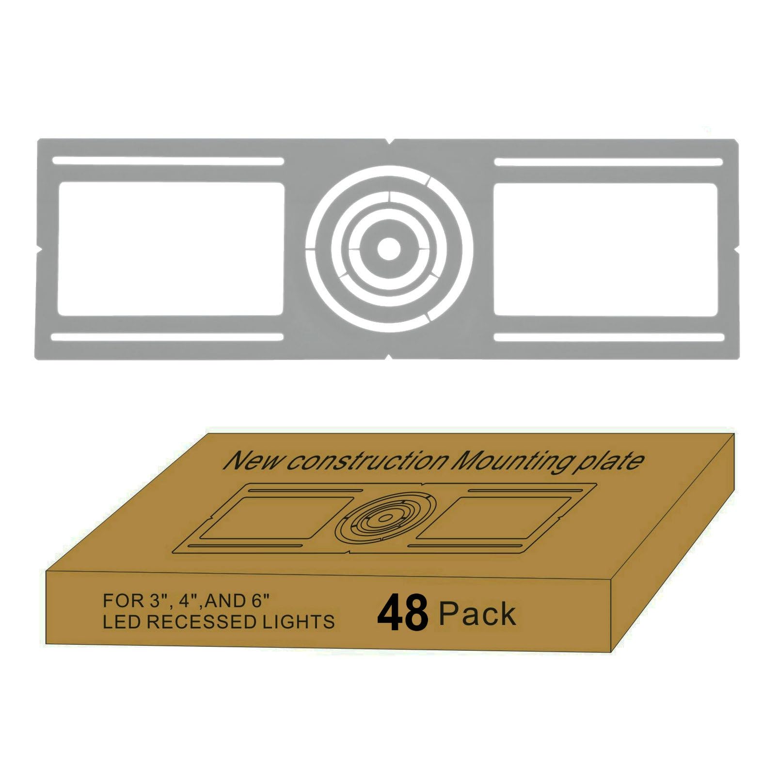 Fort 48 Pack New Construction Rough-In Plate Pre Mounting Bracket For 3/4/6 Inch Recessed Wafer Led Lights - 26 Inch Length, Sha