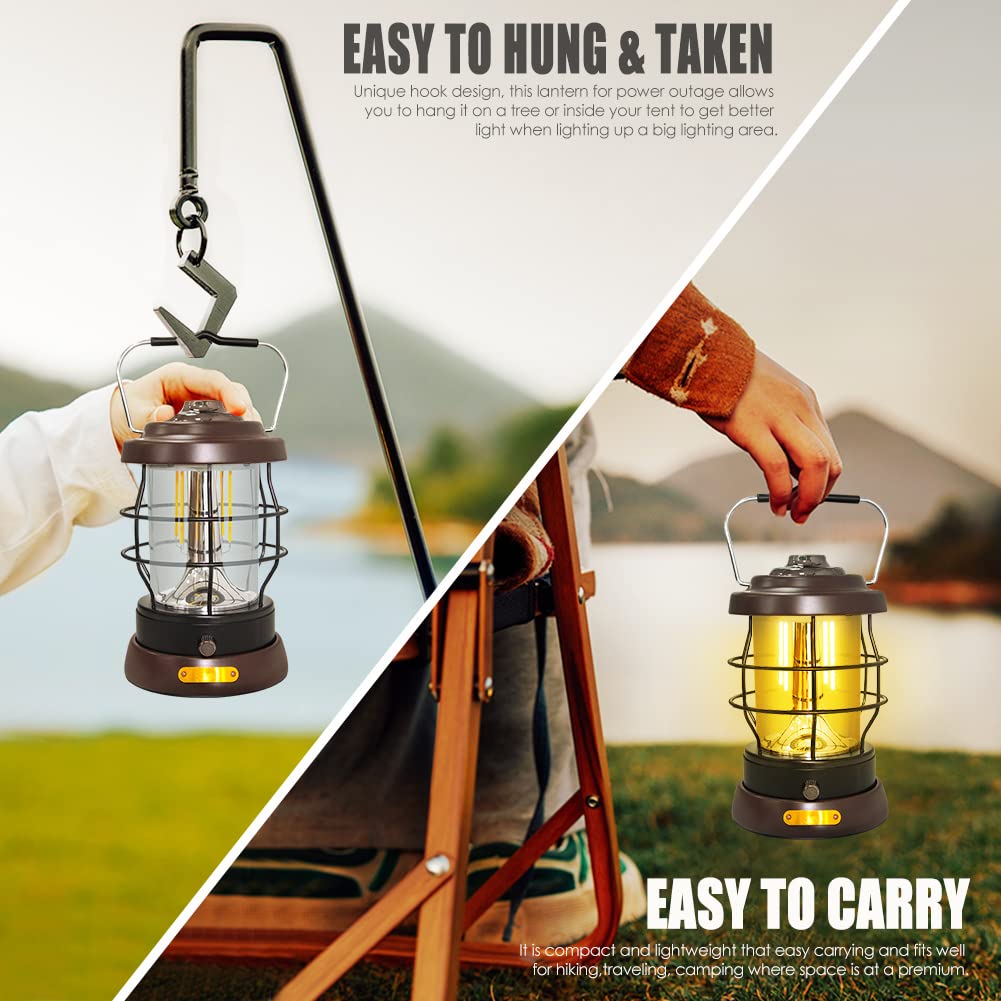 UniqueFire Retro Camping Lantern 1500LM Rechargeable 2 Modes Dimmable 4x8in Brown ABS Model