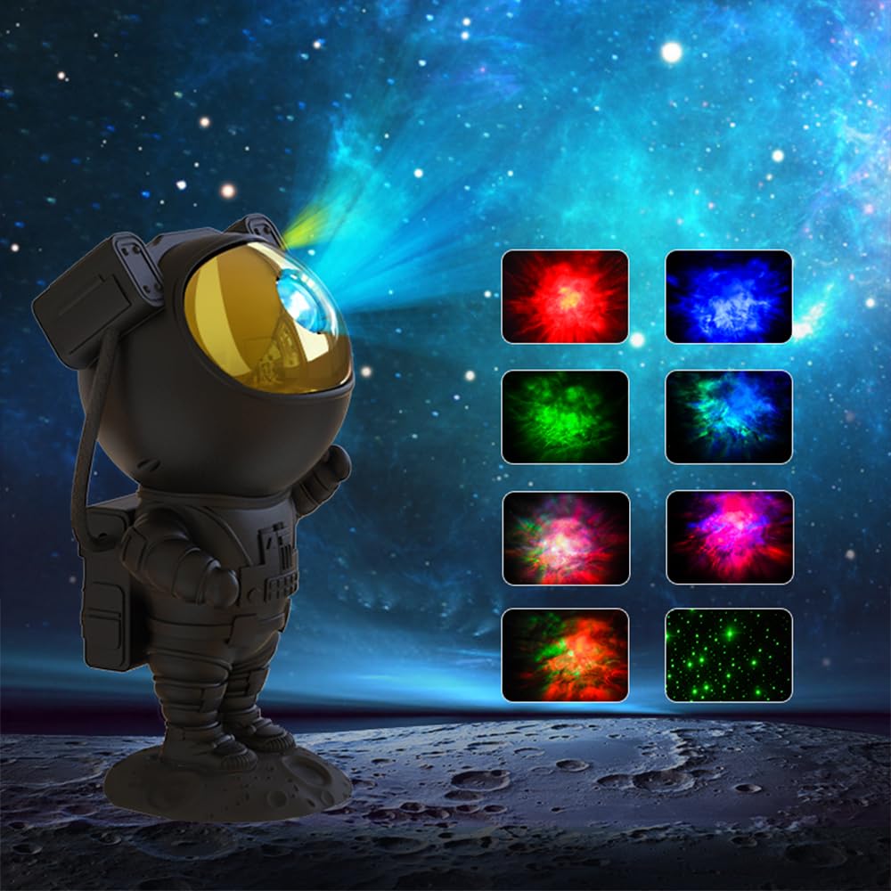 SFOUR Star Projector LED Lamp - Galaxy Night Light, Astronaut Design, Black Gold, Remote & Timer, Ideal for Kids & Adults, Model A-S-123