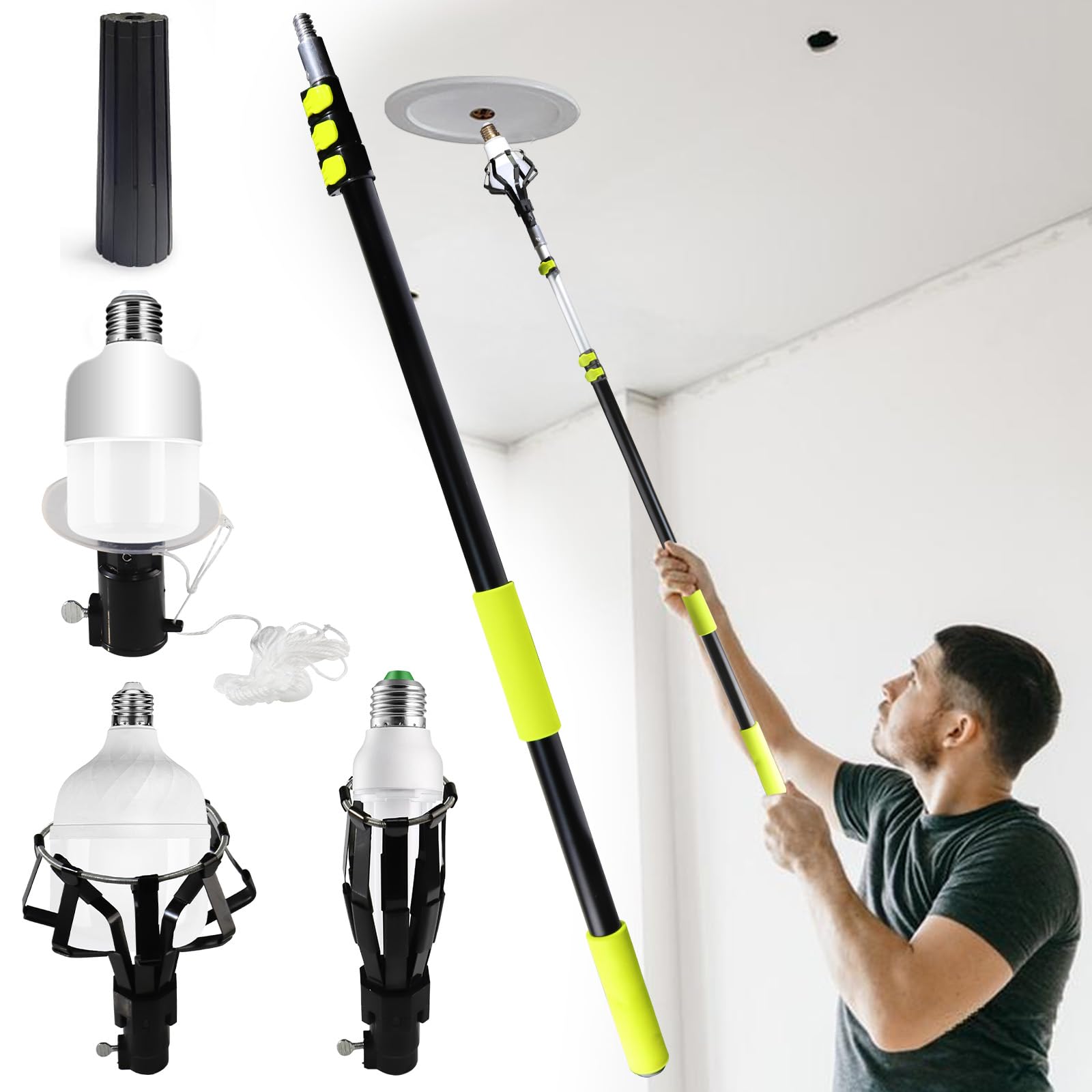 4 Pcs Aluminum Telescoping Changer With Pole, 3 Ft To 12 Ft Changer For High Ceilings, Light Bulb Changer Pole With Basket And S