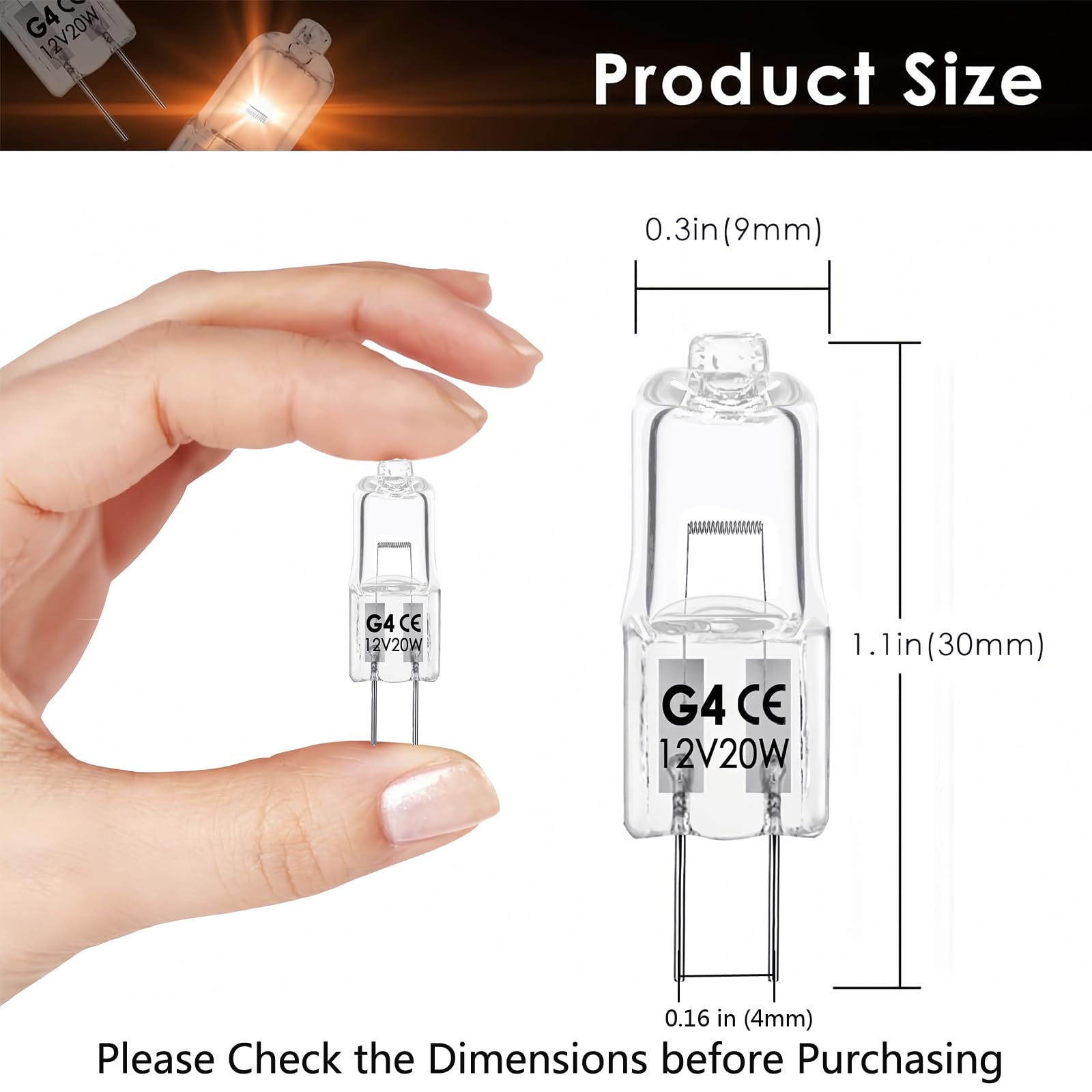 Snnalosses G4 Bulb,12V 20W Halogen Light Bulbs 2 Pin,G4 Light Bulbs For Under Cabinet Puck Light,Microwave,Chandeliers, Accent Lights, Track Lighting,Dimmable,Warm White,12Packs