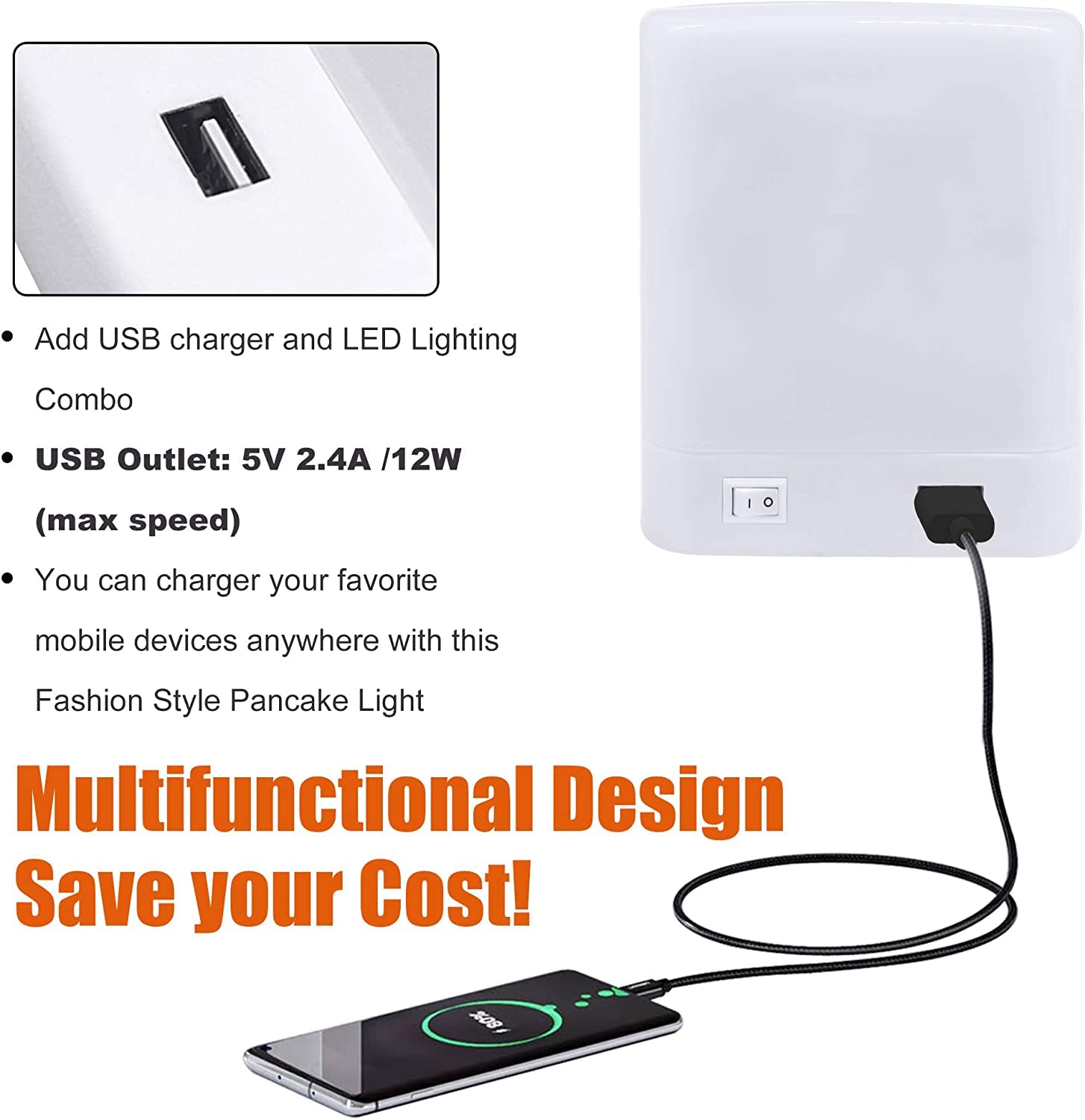 Facon Led Rv Interior Light With Usb Charger(5V 2.4A) And On&Off Switch, 12V Puck Light Surface Mount Single Dome Light, Rv Interior Light For Rv Motorhomes Camper Caravan Trailer Boat