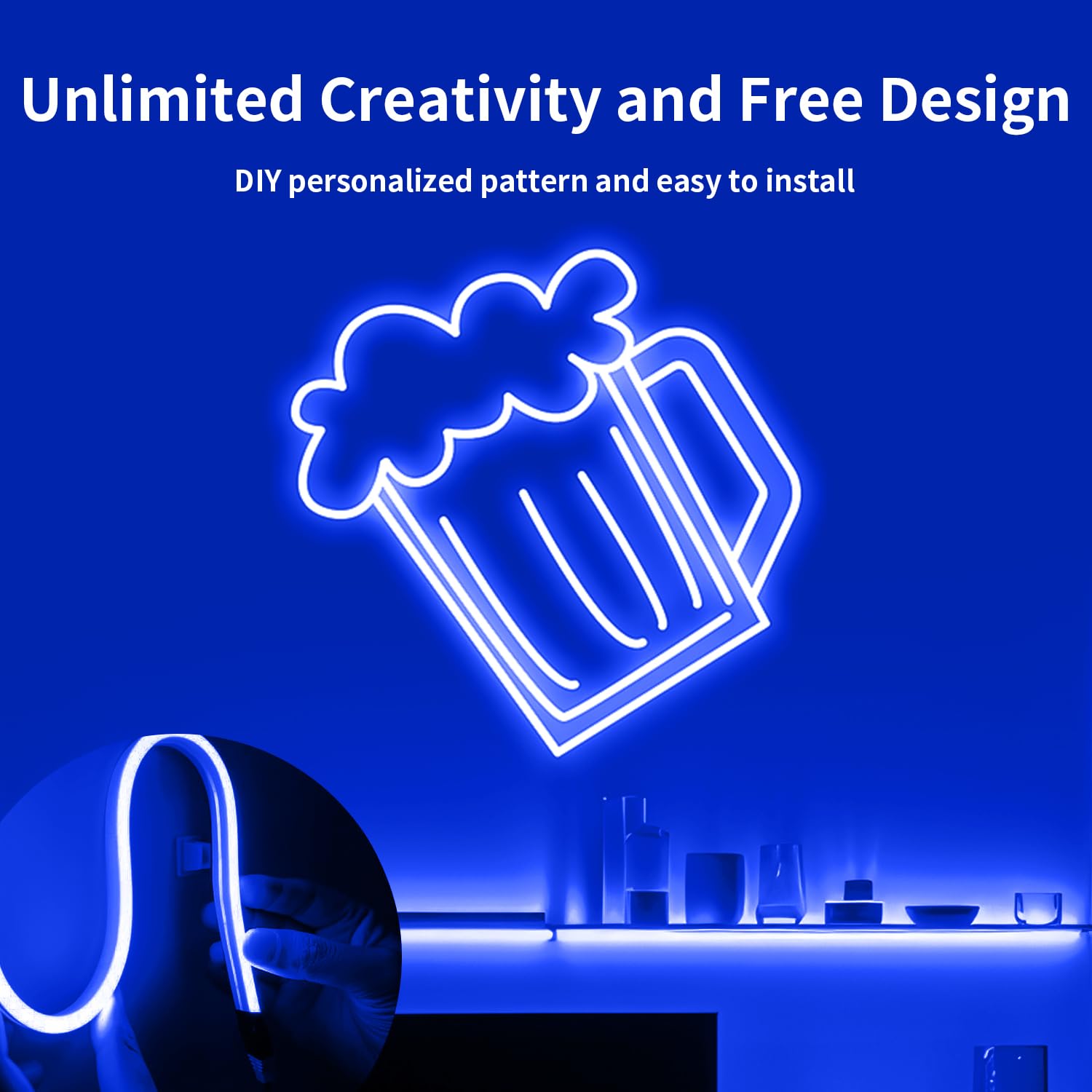 iNextStation 12V LED Strip Lights, Waterproof & Dimmable, 16.4FT, Flexible Silicone Neon Rope Light, Blue