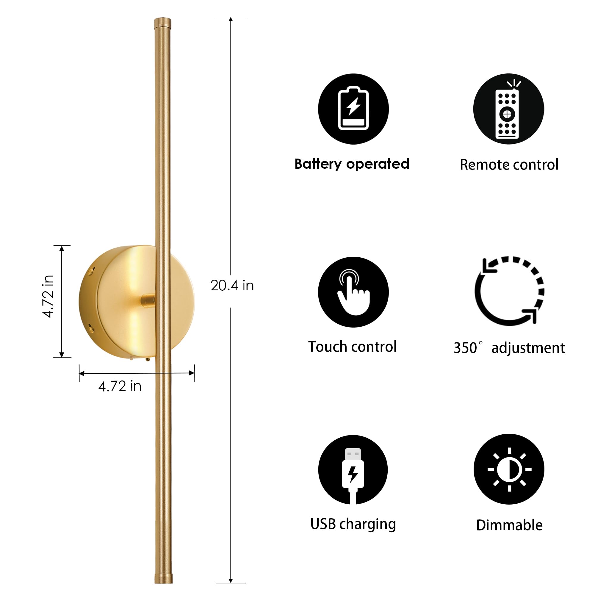 KARTOOSH Wall Sconces Set of Two, Dimmable 3000K LED, 20.4 Inch, Gold, Model ZM317BGD50