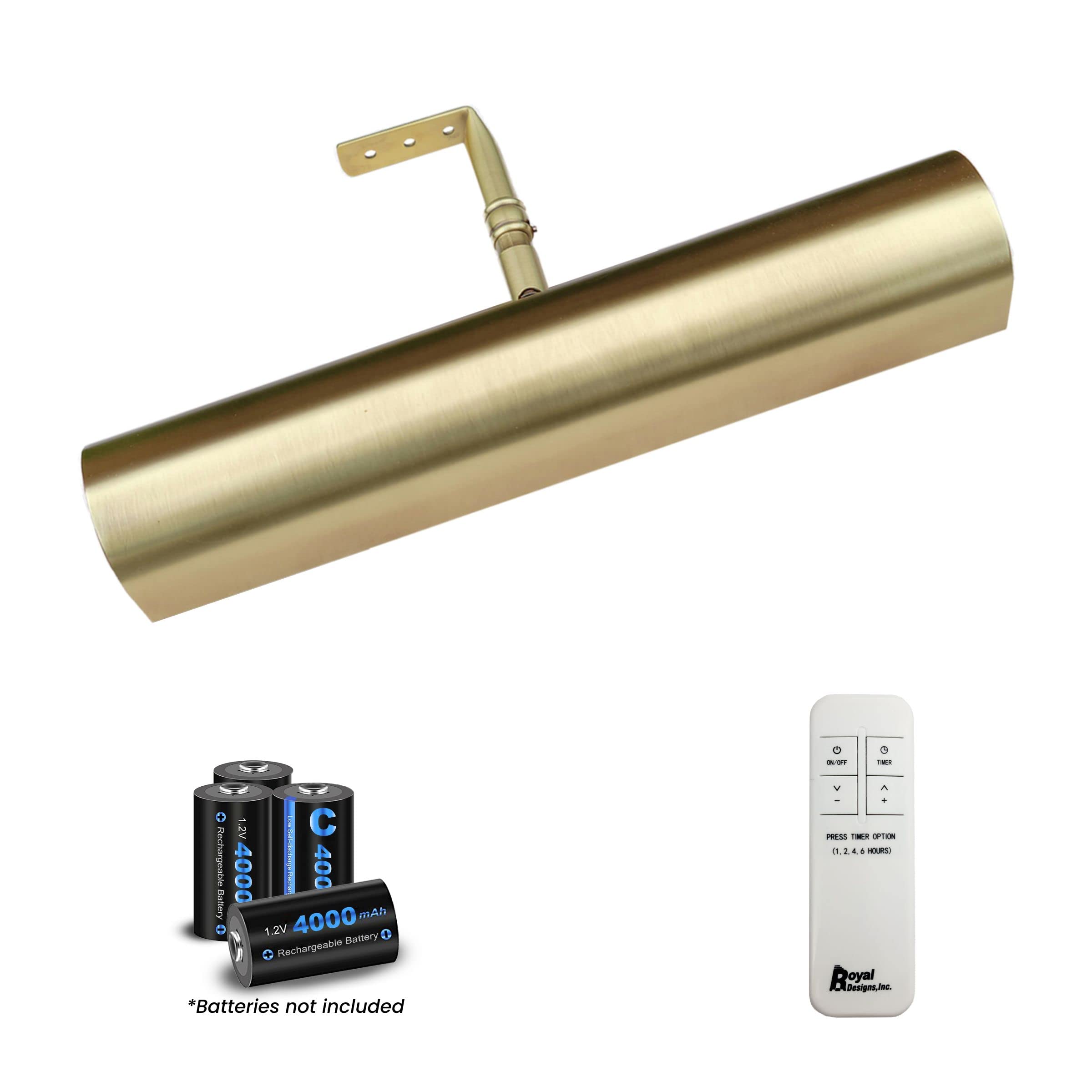 Royal Designs, Inc. Cordless Remote Control Led Picture Light, Dimmable With Timer Function, Brushed Satin Brass, 12.75 Inch
