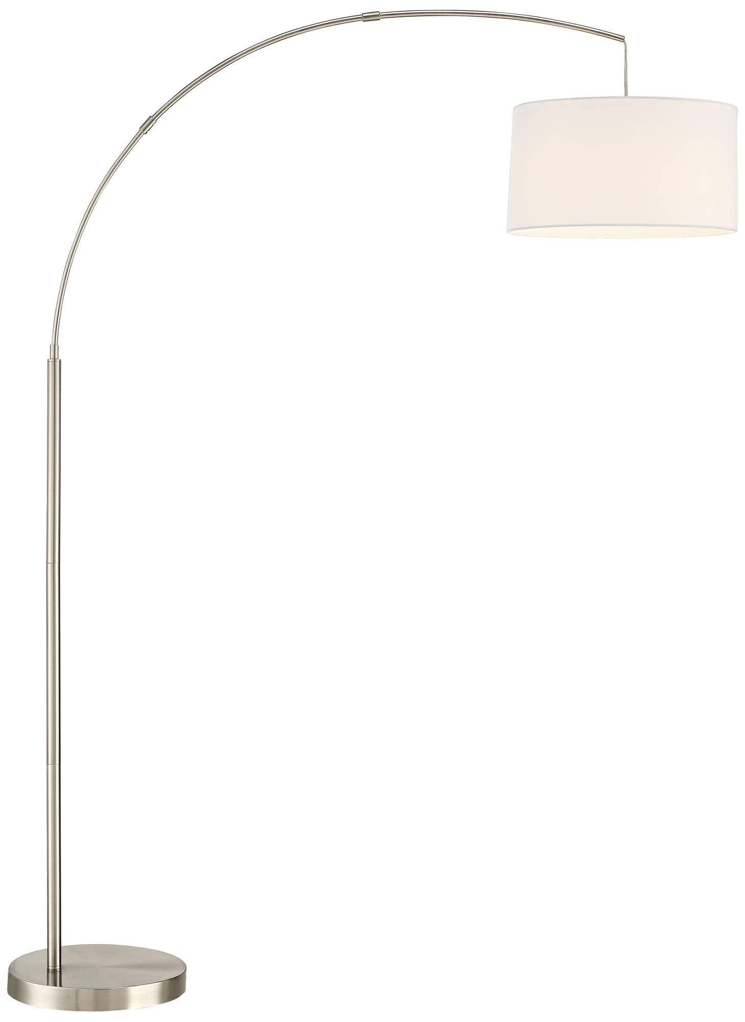 360 Lighting Modern Arched Floor Lamp 72in Tall Brushed Nickel Silver Off White Linen Shade, Model 35F53