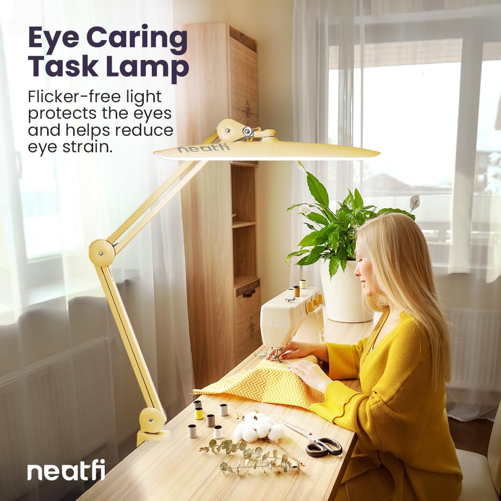 Neatfi Xl 2 200 Lumens Led Task Lamp  24W  117 Pcs Smd Led  Dimmable  4 Level Brightness  3 Light Modes  Desk Light For Home  Office  Workbench (Cct  Gold)