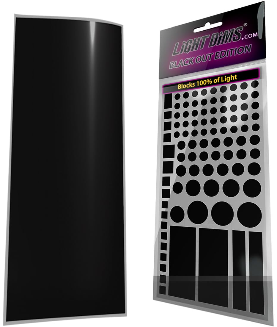 LightDims Black Out Edition Light Blocking LED Covers (2 Sheets) Shapes & Uncut Sheet for Electronics & Appliances. Blocks 100% of Light, in Retail Packaging.