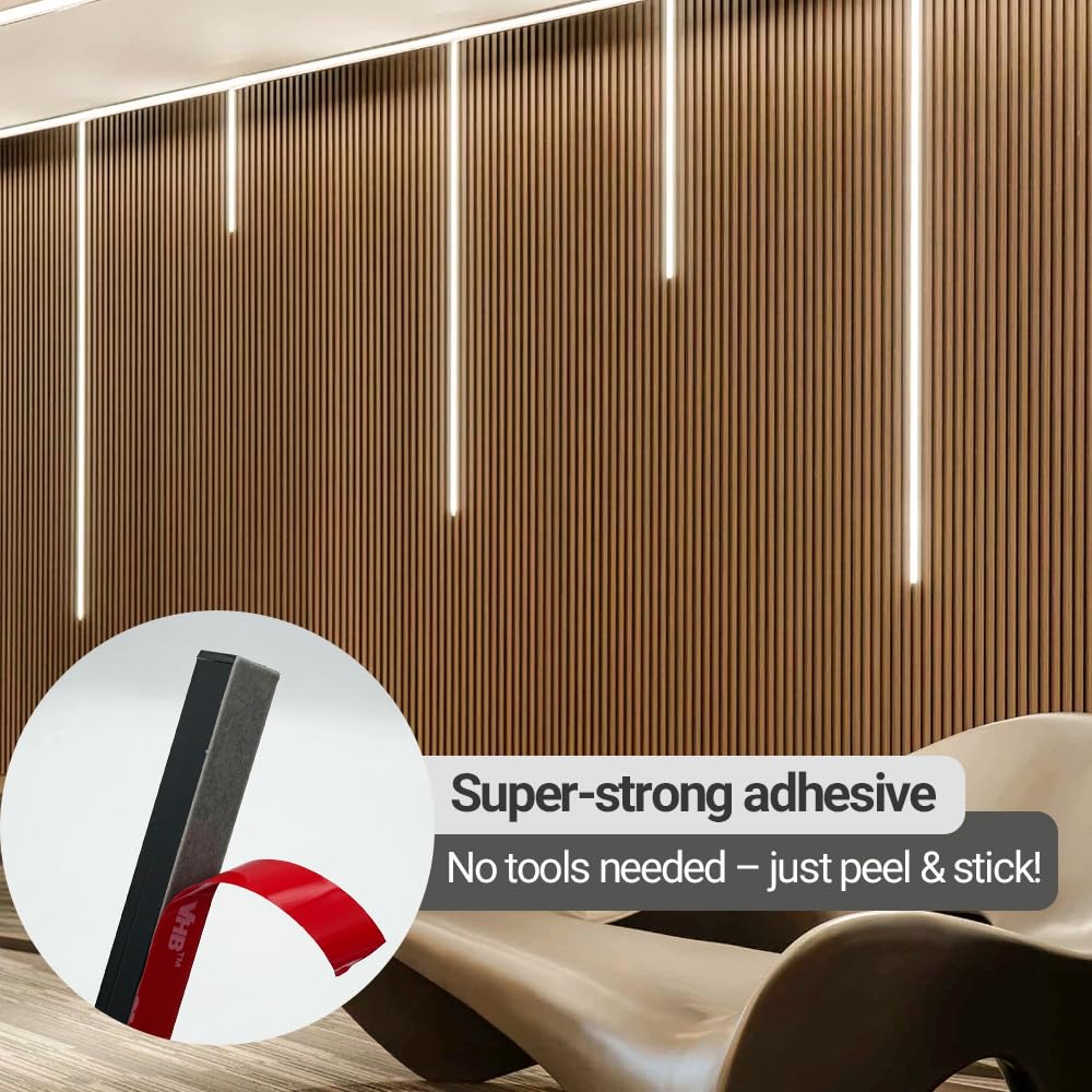 Hamrvl Black Led Recessed Lighting Kit - 6 Pcs 16In Dc12V White Led Light With Smart Switch  3000K Self-Adhesive Led Wall Lights For Wood Slat Wall Panels  Headboards  Stairs  Under Cabinet Lighting