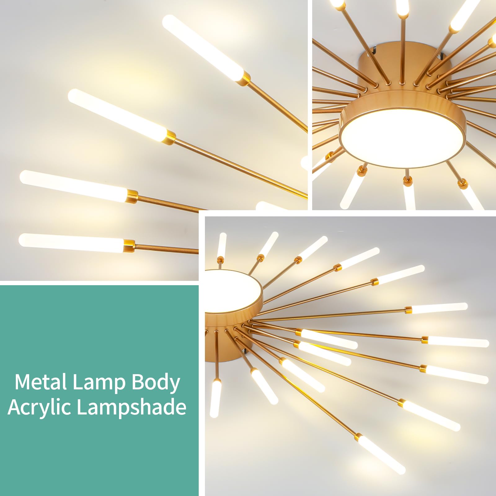 Ziidoo Modern Ceiling Light  28+1 Lights Metal Firework Designed Chic Led Lighting Fixture For Farmhouse Kitchen Dining Room Bedroom Hallway Living Room (Gold And Dark Gold)