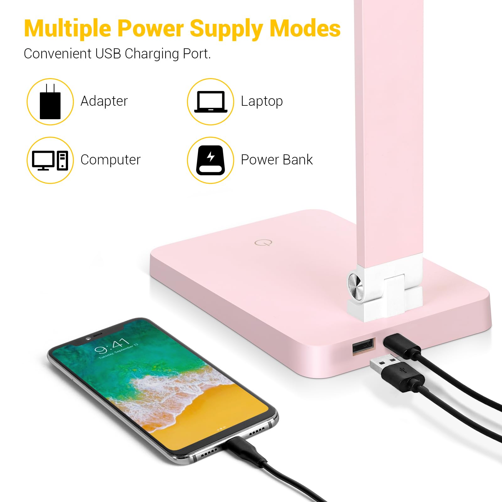 Led Desk Lamp For Home Office, 3 Levels Dimmable Reading Desk Light With Usb Charging Port, Desk Accessories Touch Control Table