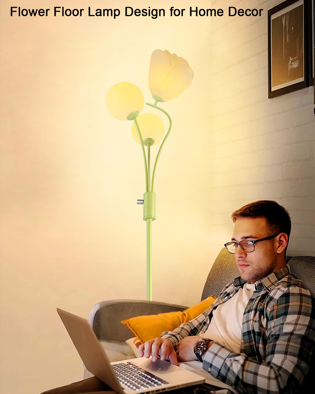 69In Dimmable Floor Lamp Art Deco Floor Lamps With Globe & Flower Lampshade For Girls/Kid Room Standing Lamps With 3Pcs 3000K Bu