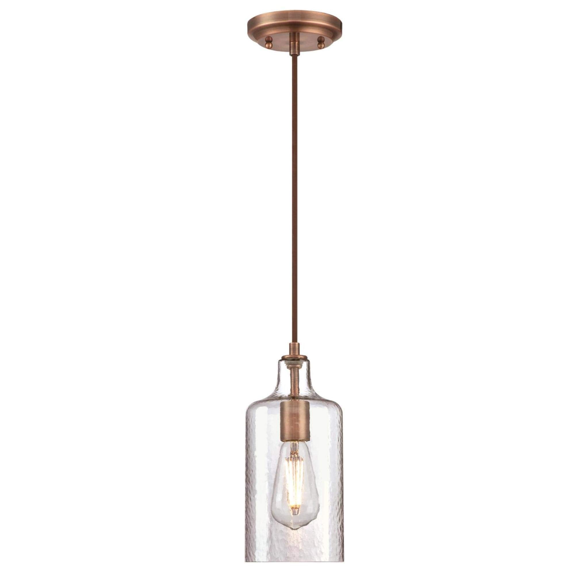 Westinghouse One-Light Indoor Mini Pendant, Washed Copper Finish, Clear Textured Glass, Model 6371500