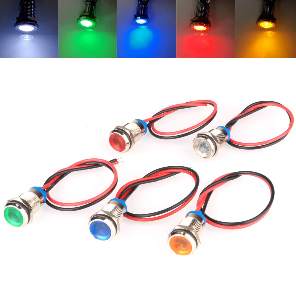 Gebildet 10mm LED Metal Indicator Light, Waterproof Signal Lamp, AC/DC 12-24V, Multicolored, Model 61c035c4-2c83-4999