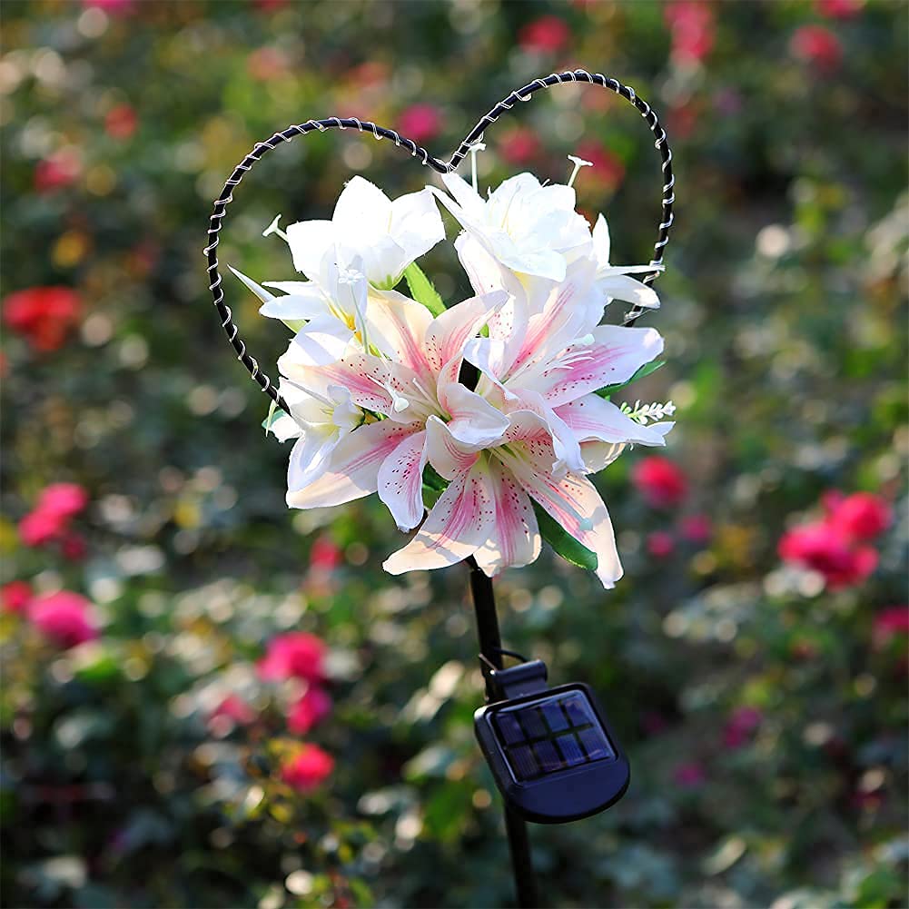 Starryfill Garden Solar Lights - Heart-Shaped Metal Stake with 25 LED Warm White Lights for Outdoor Decorations