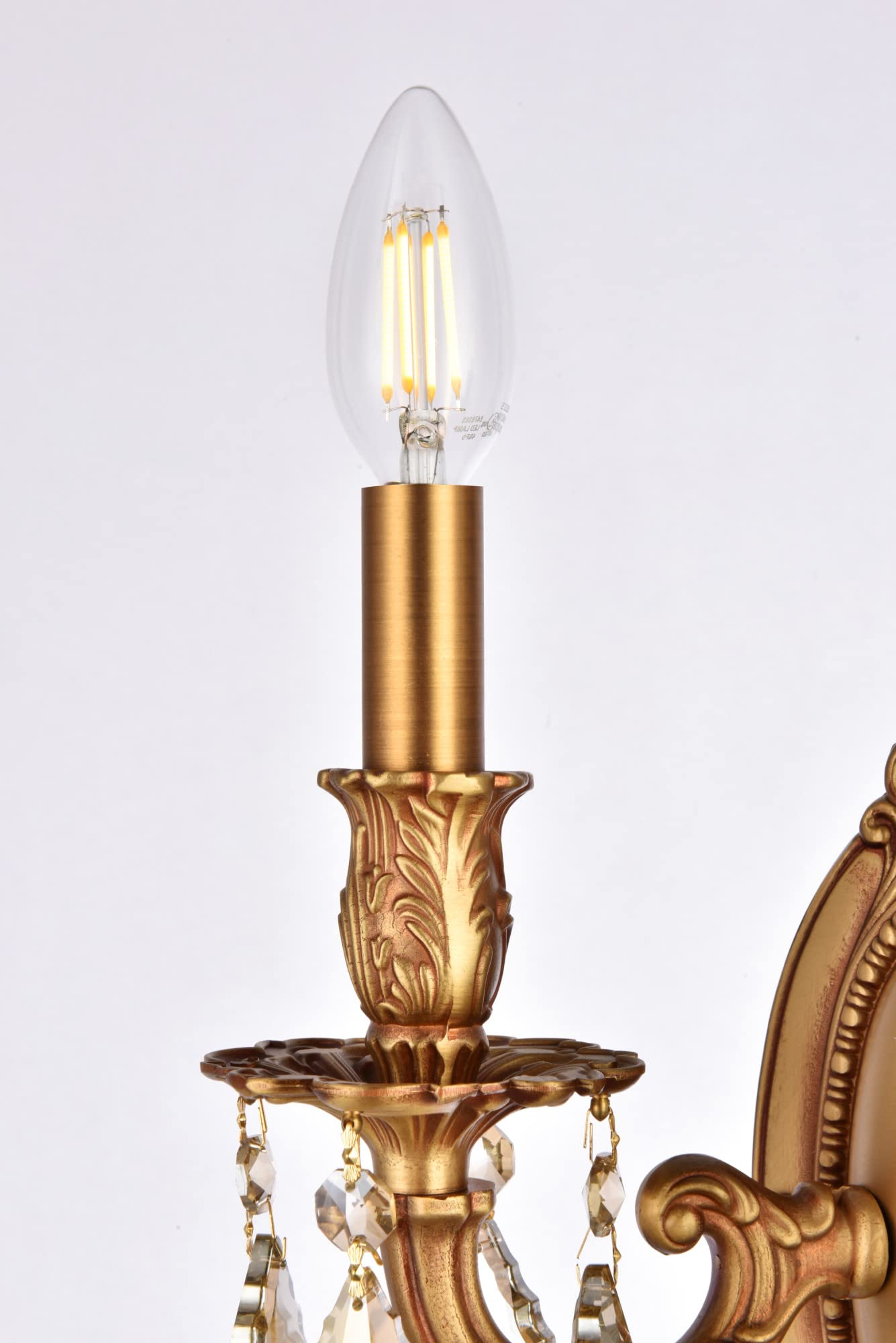 Elegant Lighting 2-Light Crystal Wall Sconce, French Gold Finish, Smoky Golden Teak Crystals, 5.5inL x 9inW x 10.5inH, Model 920