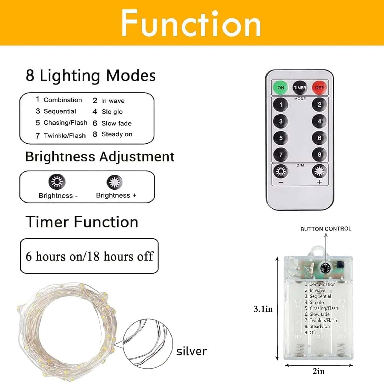 Yiqu 2 Pack Led Fairy Lights - Battery Operated, Remote Control, Timer, Warm White, Copper, 8 Modes For Indoor/Outdoor Décor