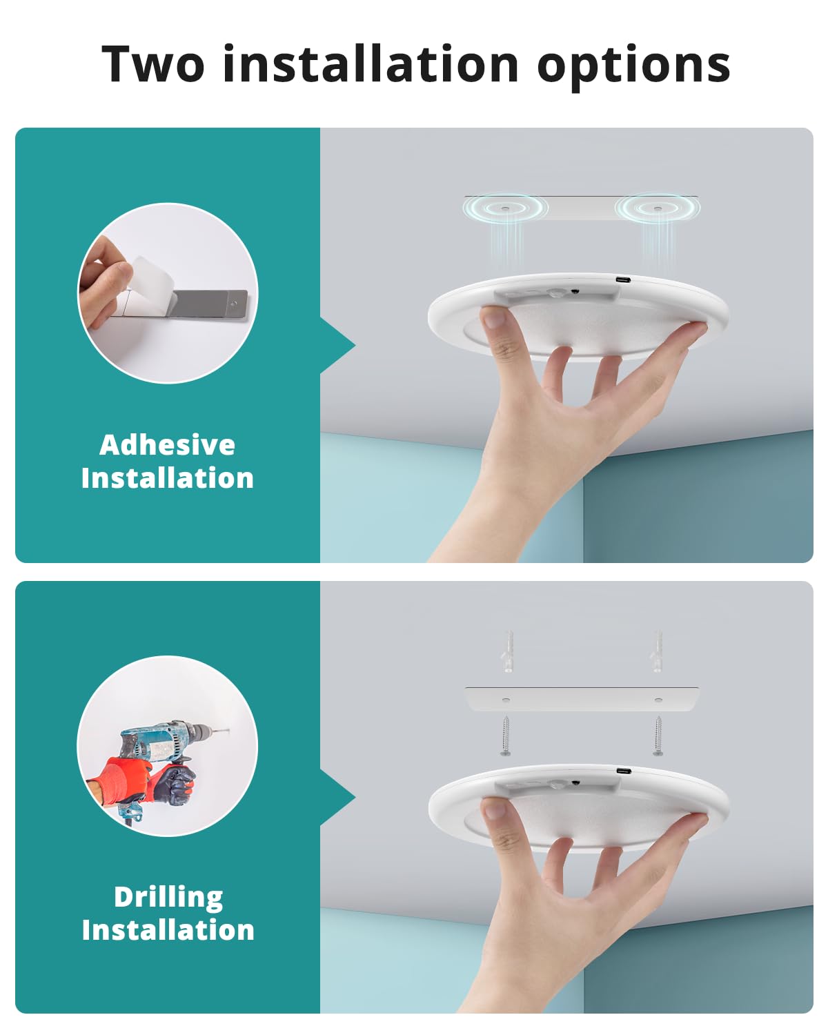 Wowatt 2Pcs Battery Operated Ceiling Lights Rechargeable Motion Sensor Light Indoor Wireless Shower Light With Remote 3000K 4500