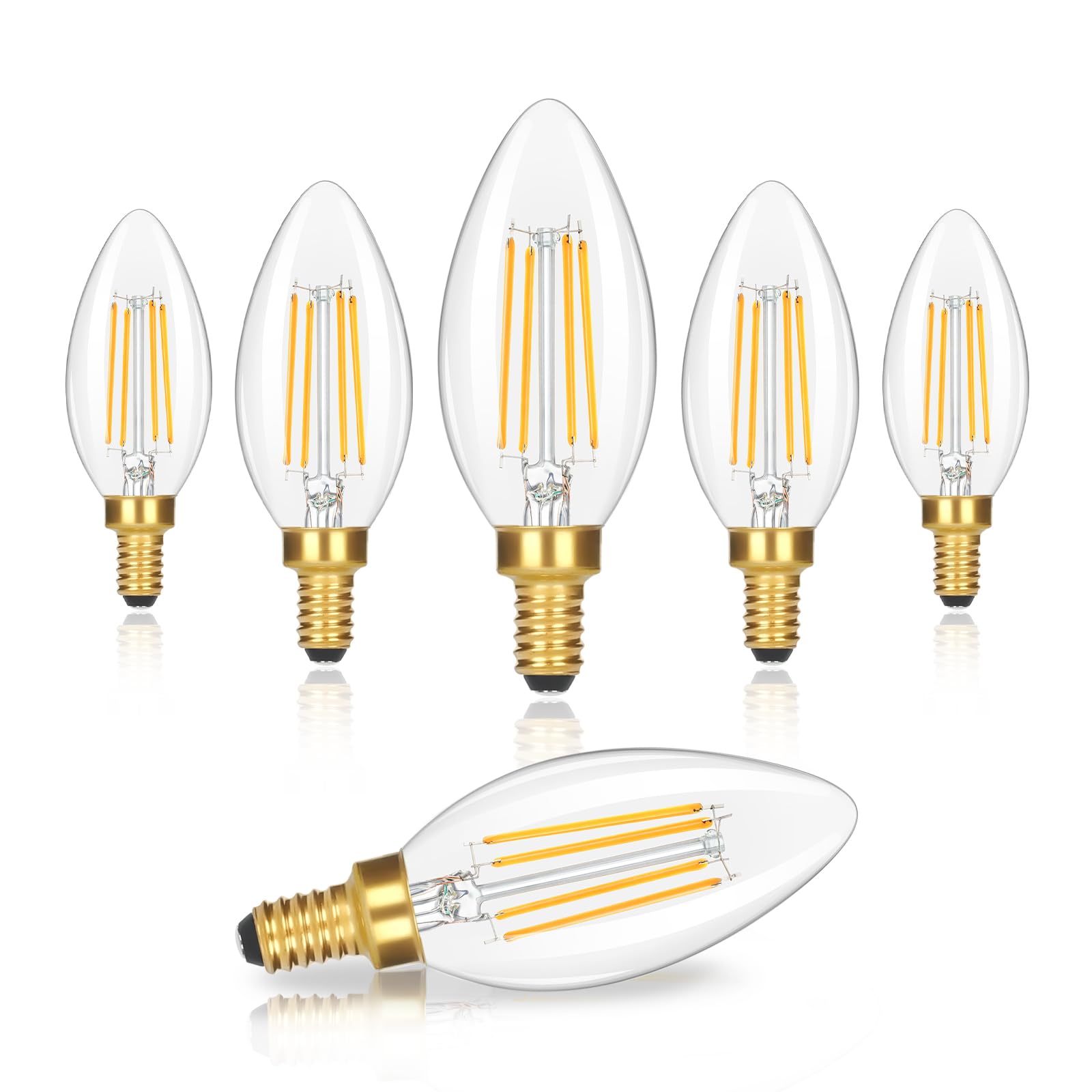 Dimmable E12 Candelabra Led Light Bulbs 60 Watt Equivalent, 2700K Soft Warm Whit Super Bright 630 Lumen Vintage Led Candle Light