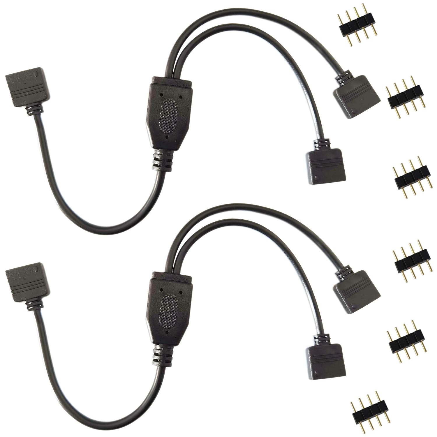 Tronicspros 2Pcs 4 Pin Rgb Led Strip Splitter Cable - 12 Inch, Black, Copper, 1 To 2 Connector For Smd 5050 3528 283