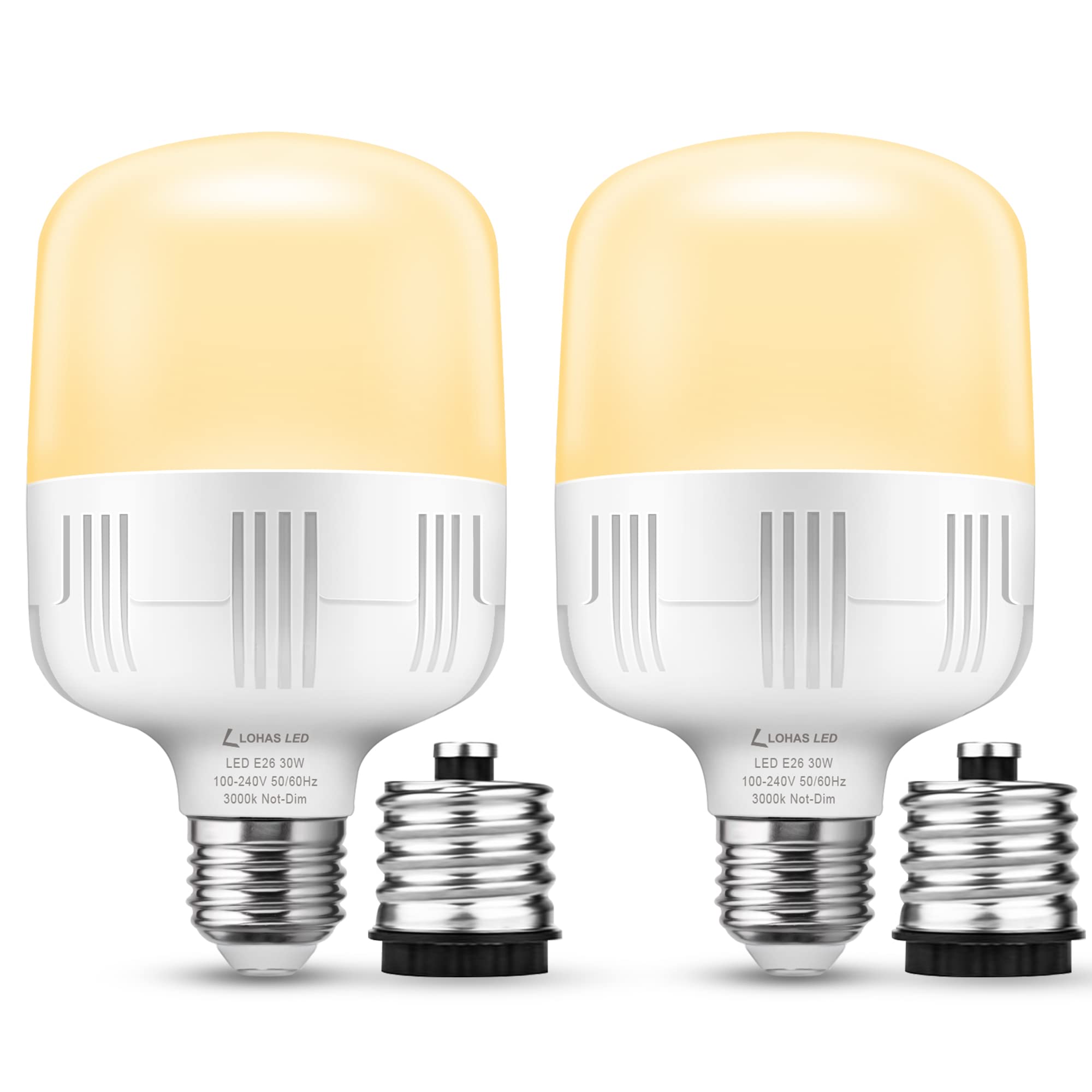L LOHAS LED Super Bright Garage LED Bulbs, 250-300W Equivalent, 3400LM, 30W, Soft White, 2 Pack, with E39 Adapter