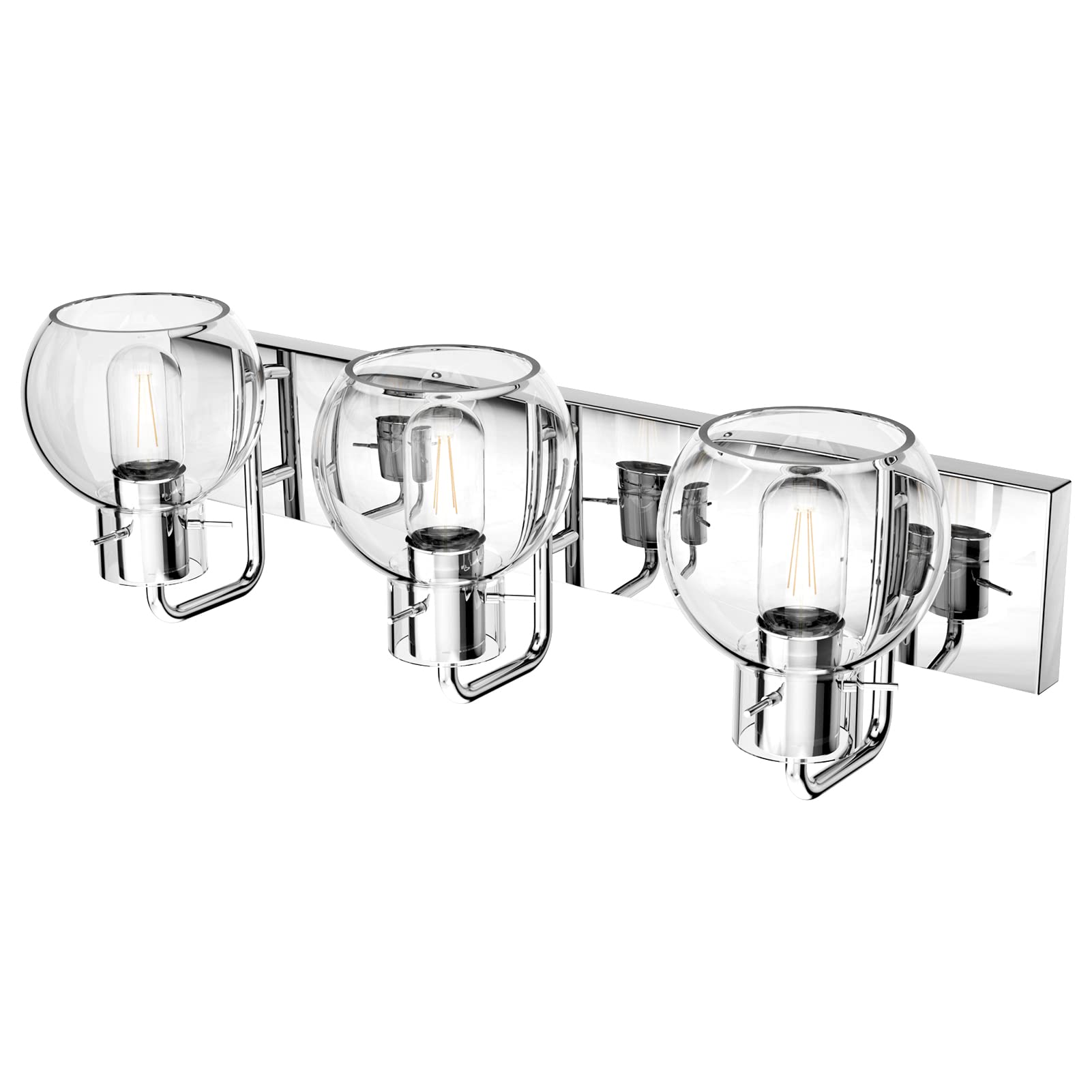 Tipace 3-Light Bathroom Vanity Lighting Fixtures, Chrome Finish, Glass Globe, Model L-7491, Industrial Farmhouse Style
