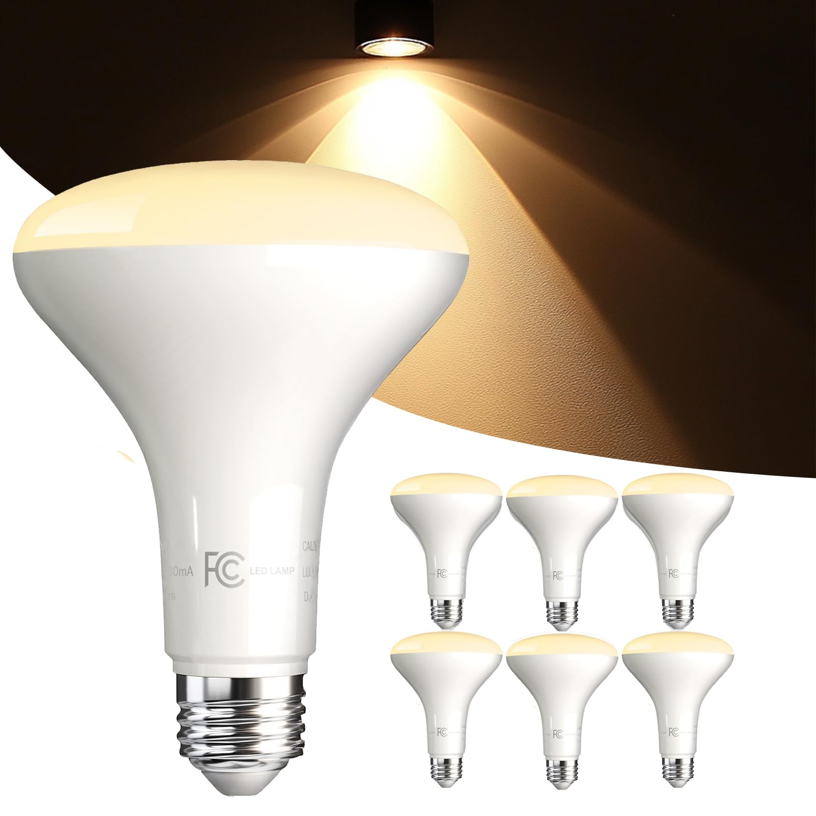 Daybetter 6 Pack Br30 Led Light Bulbs, Dimmable Indoor Flood Lights, Warm White 2700K, E26 Base, 9W, 65W Equivalent, 800 Lm, Rec
