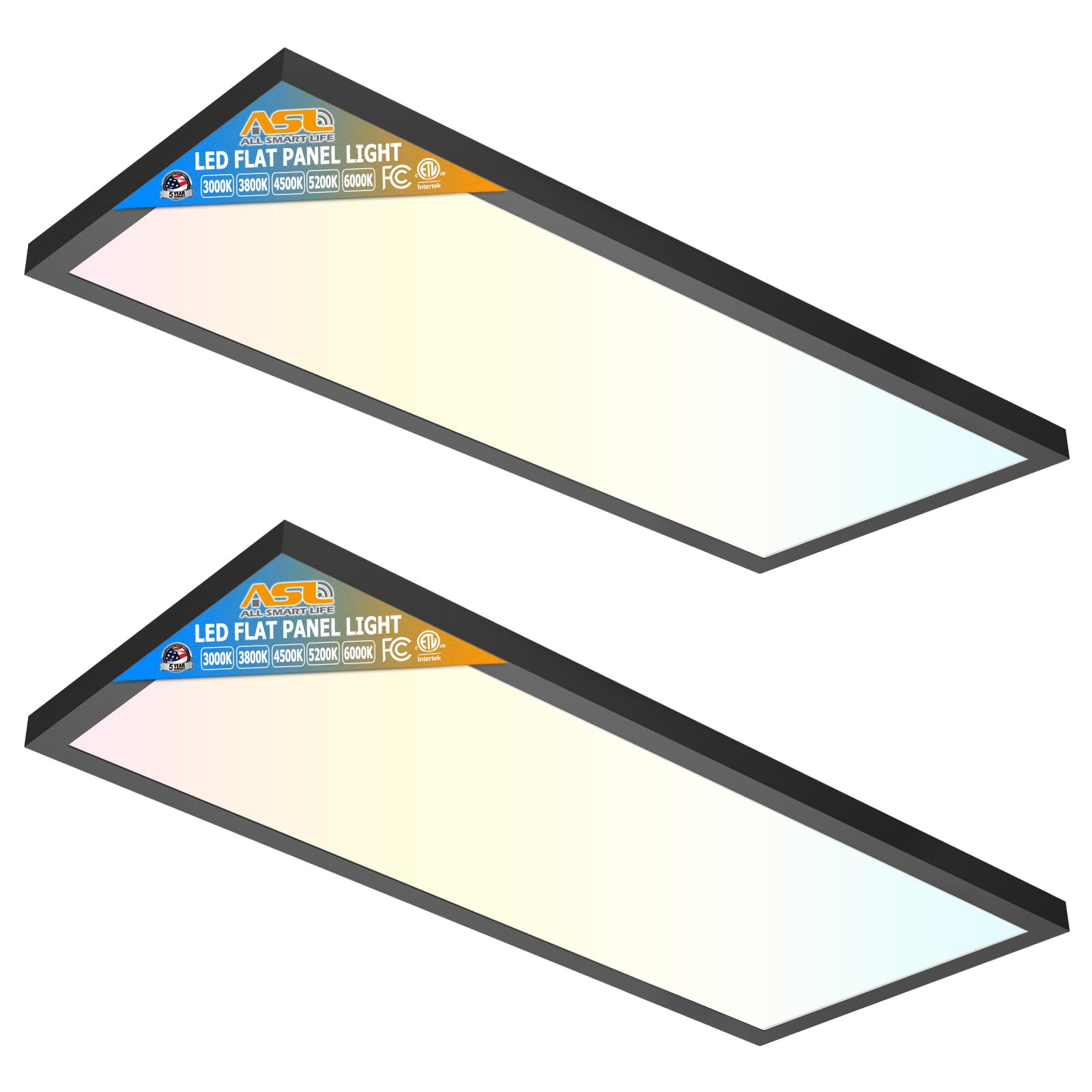 Allsmartlife 1x2 FT LED Flat Panel Light Surface Mount, 24W 2880LM 5CCT 3000K-6000K Dimmable, Ultra Slim Edge-Lit LED Ceiling Li