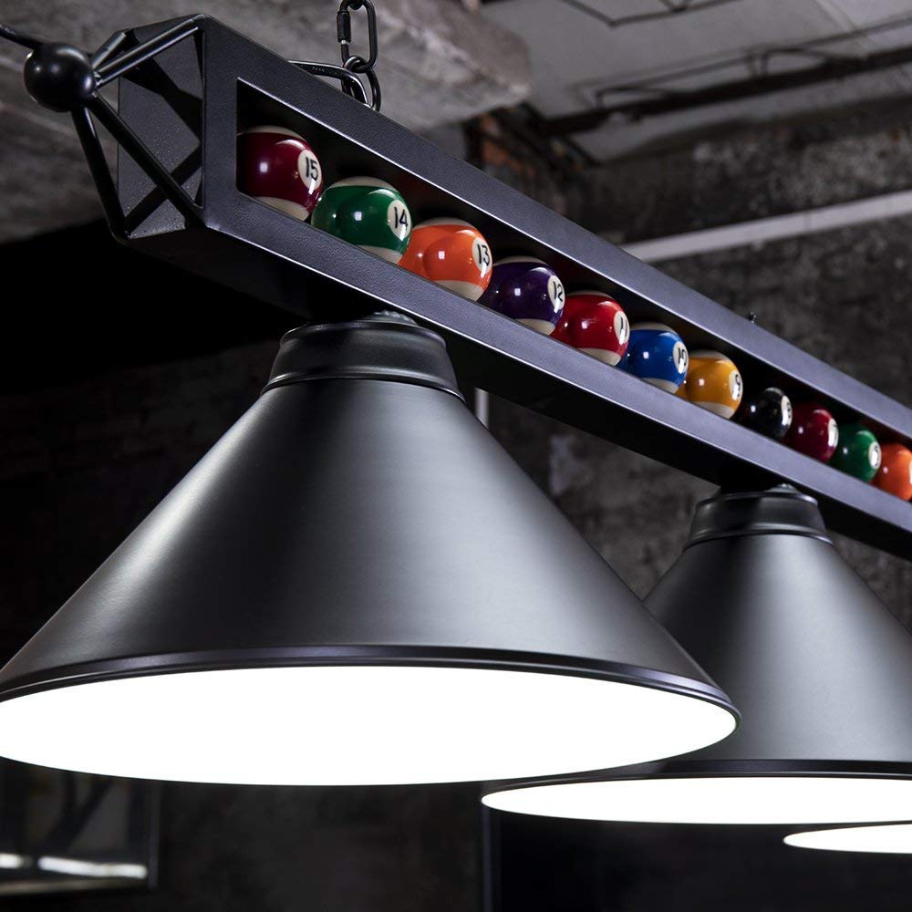 Wellmet 3 Light Billiard Pool Table Lighting Fixture, 59" Black Pendant Light for 7'-8' Tables, Modern Matte Metal Shade, Model CHL-002-light-Black