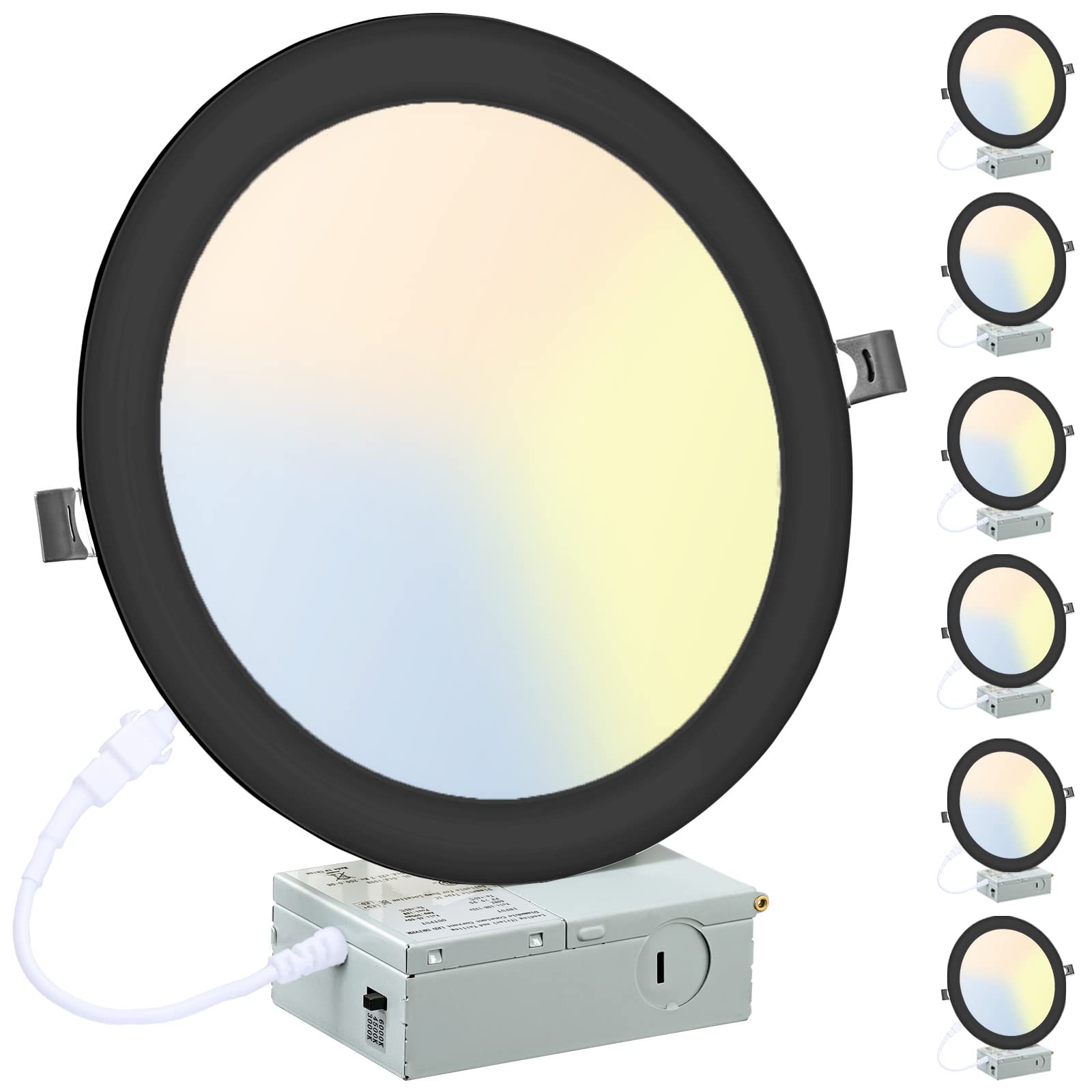LZHOME 6 Pack 8 Inch LED Recessed Lighting with Junction Box Ultra-Thin, 3000K/4500K/6000K Selectable, 8'' Dimmable Canless LED 