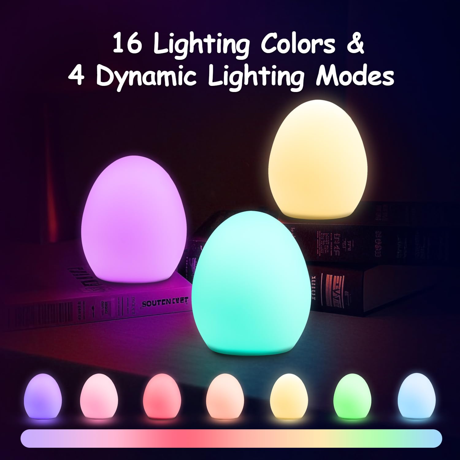 OEDOC Baby Night Light, Rechargeable Egg Nightlight for Baby Nursery, Cute Silicone Night Light with Remote, 16 Colors RGB Timer