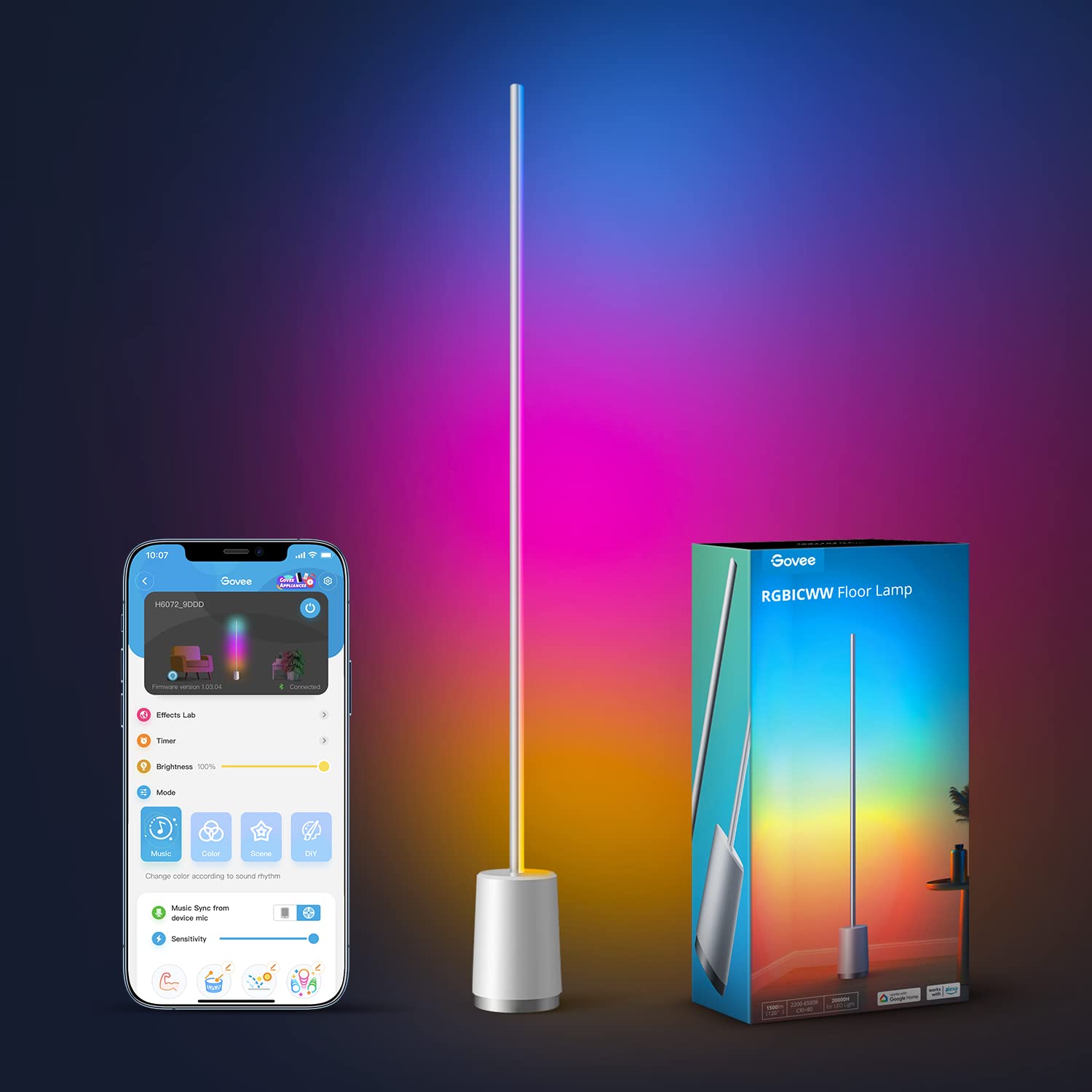 Govee Floor Lamp, RGBIC Lyra Color Changing Corner Lamp, Modern LED Lights with Wi-Fi App Control, 64+ Scene, DIY Modes, Music S