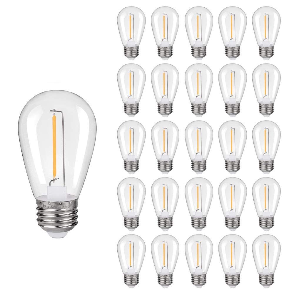 Kgc 25 Pack 1W S14 Replacement Led Bulbs, 2200K Warm White Waterproof Outdoor String Lights Vintage Led Filament Bulb, Shatterpr