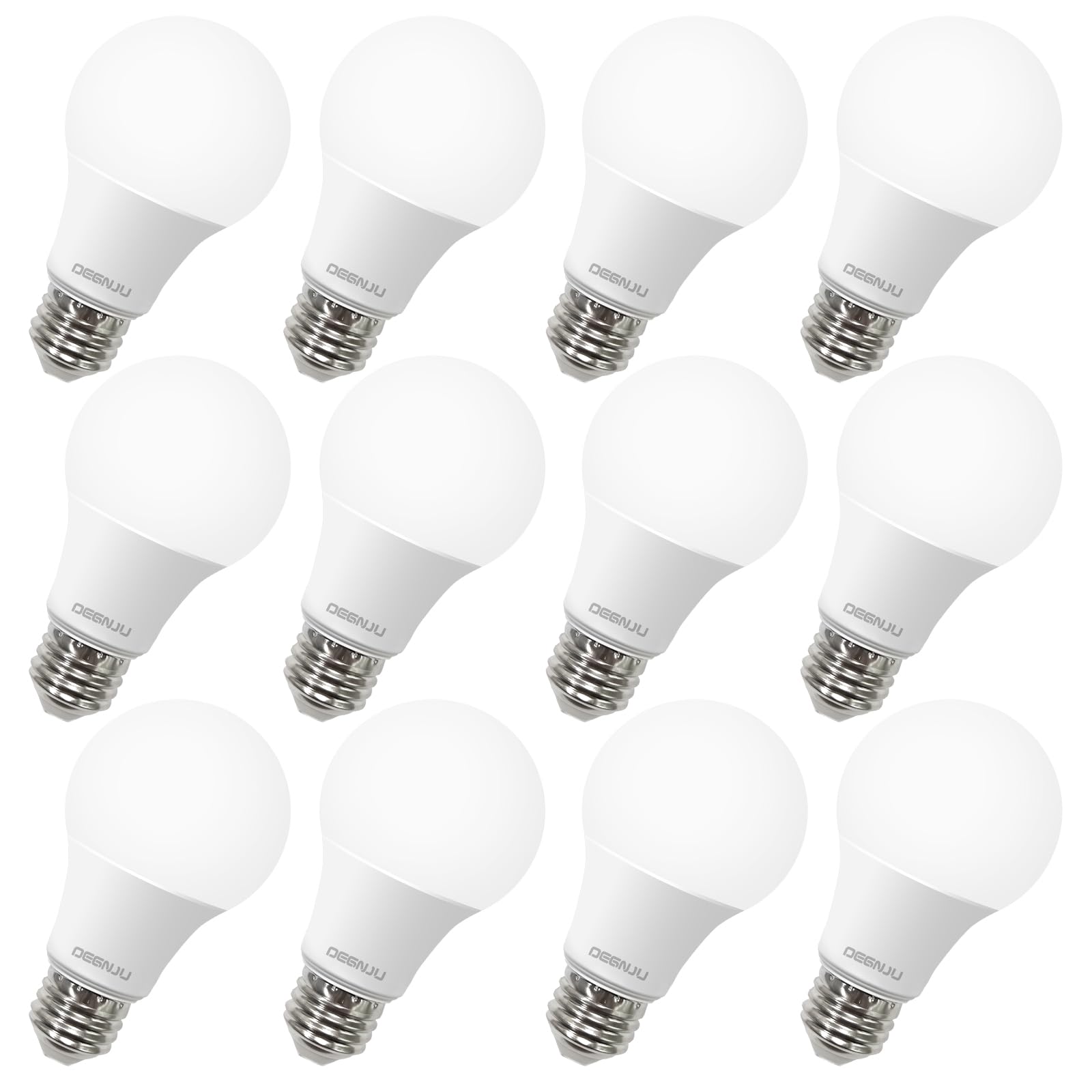 DEGNJU A19 Light Bulbs, 60 Watt Warm Whtie, 5000K LED Bulb, Non-Dimmable, E26 Base, CRI 80+, 15000 Hours, 800Lumen Light Bulb for Bedroom Living Room, 12 Pack