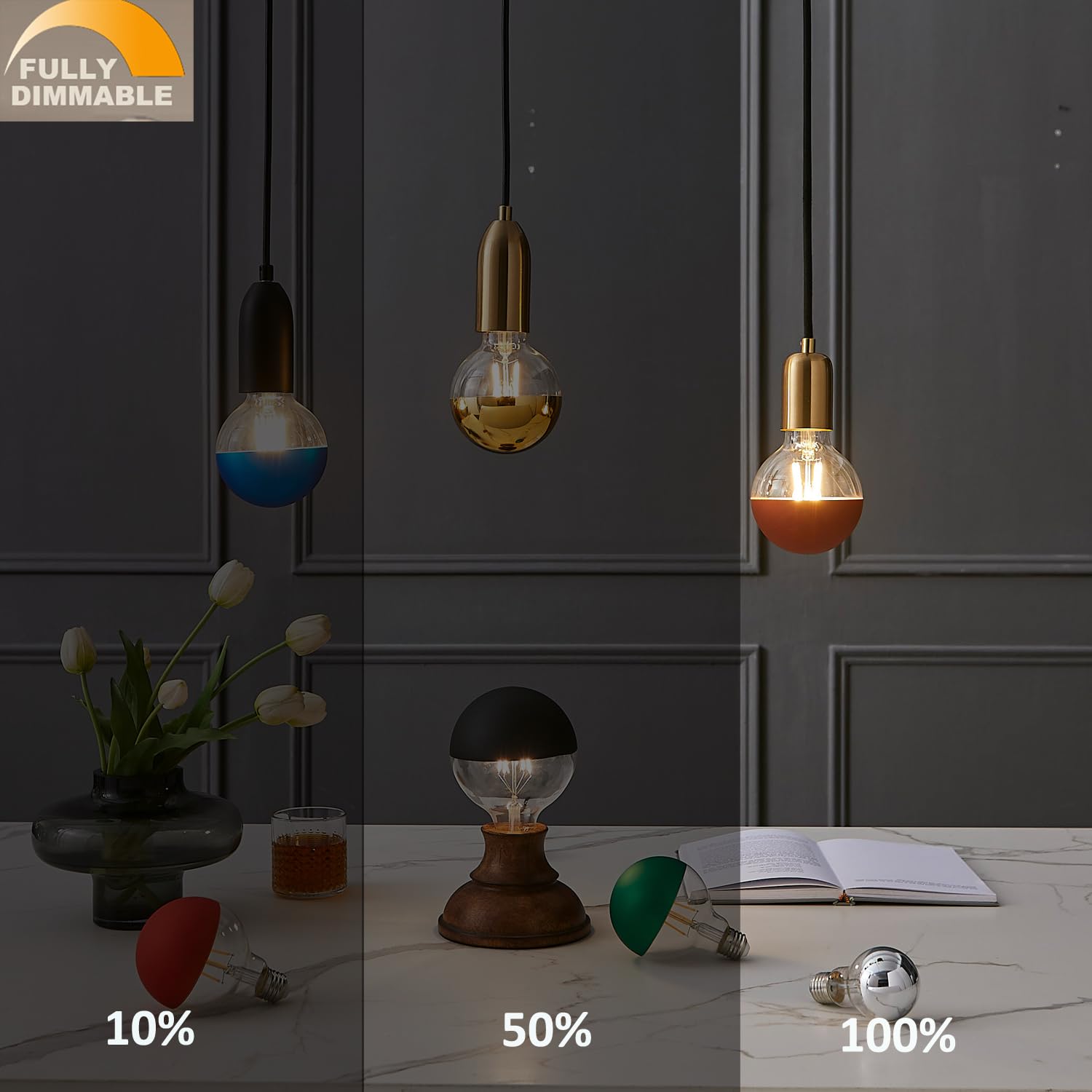 Karlunkoy Half Chrome Light Bulbs,Half Blue Tipped Dimmable 6W (Equivalent 60Watt) Led Ediosn Light Bulbs,Soft White 2700K,G80/G