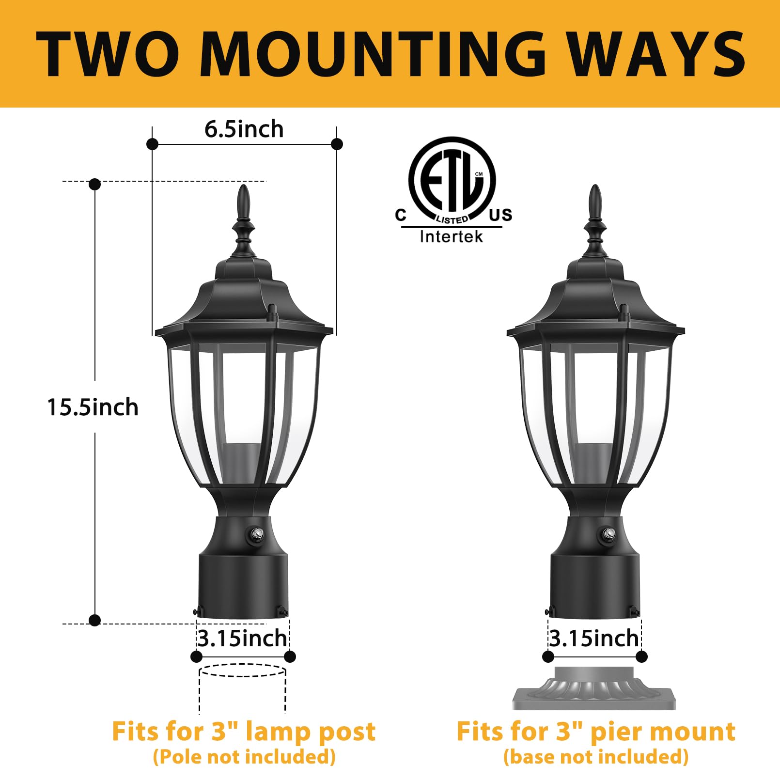 Lamomo Outdoor Post Lights, 2 Packs Dusk To Dawn Lamp Post Light Fixture, Waterproof Aluminum Lamp Posts Outdoor Lighting Pole L