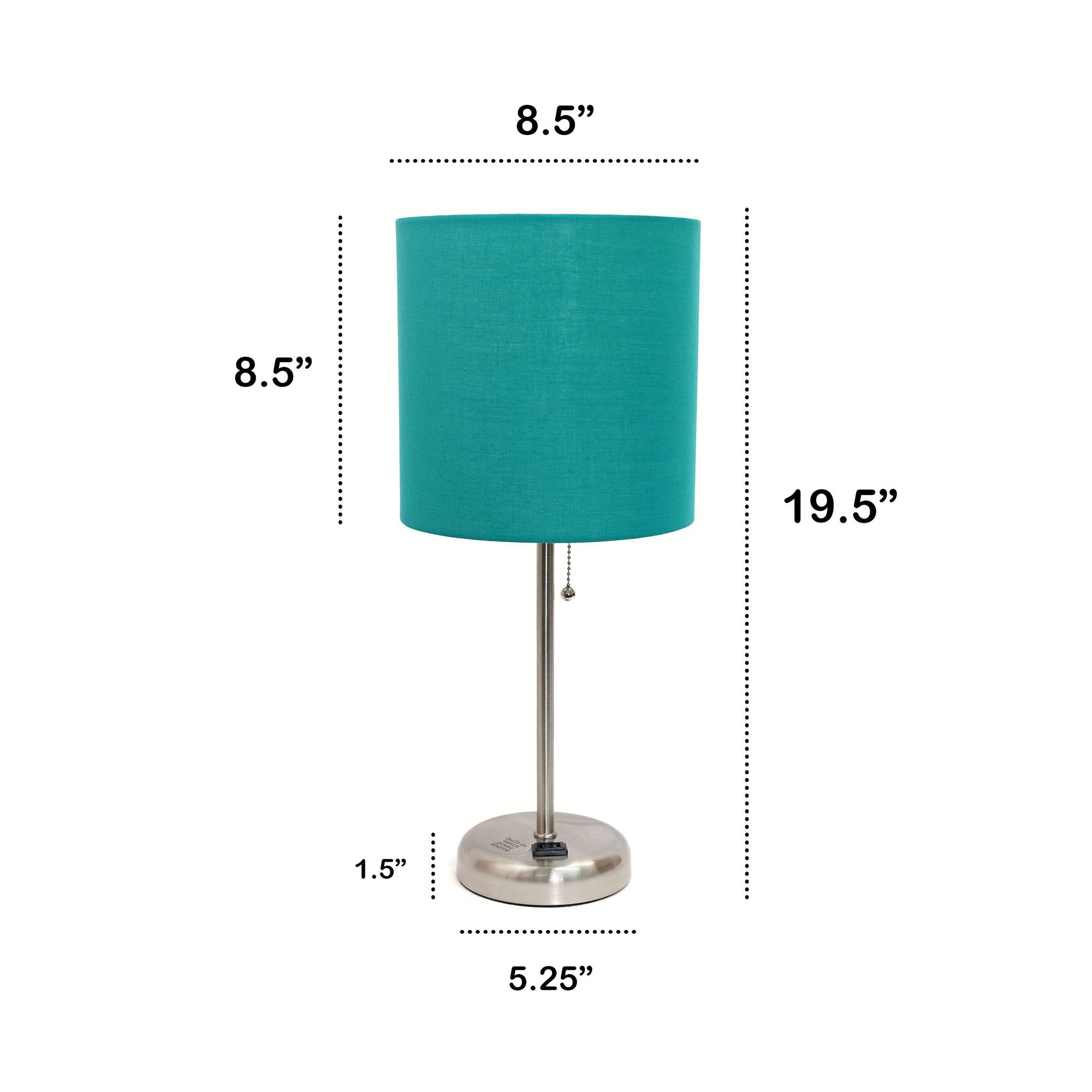 Creekwood Home 19.5&quot; Metal Table Lamp With Teal Shade & Power Outlet In Brushed Steel